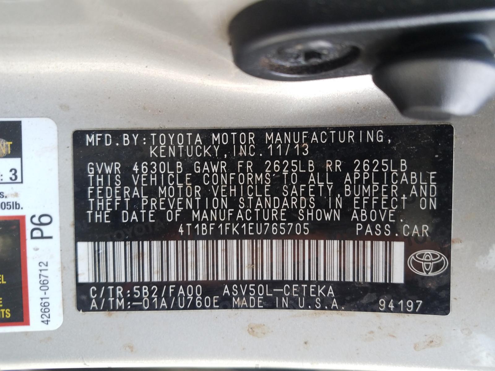 Photo 10 from auction – 2014 TOYOTA CAMRY L with VIN 4T1BF1FK1EU765705