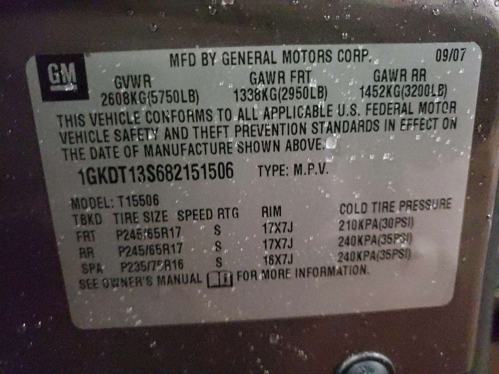 Photo 10 from auction – 2008 GMC ENVOY with VIN 1GKDT13S682151506