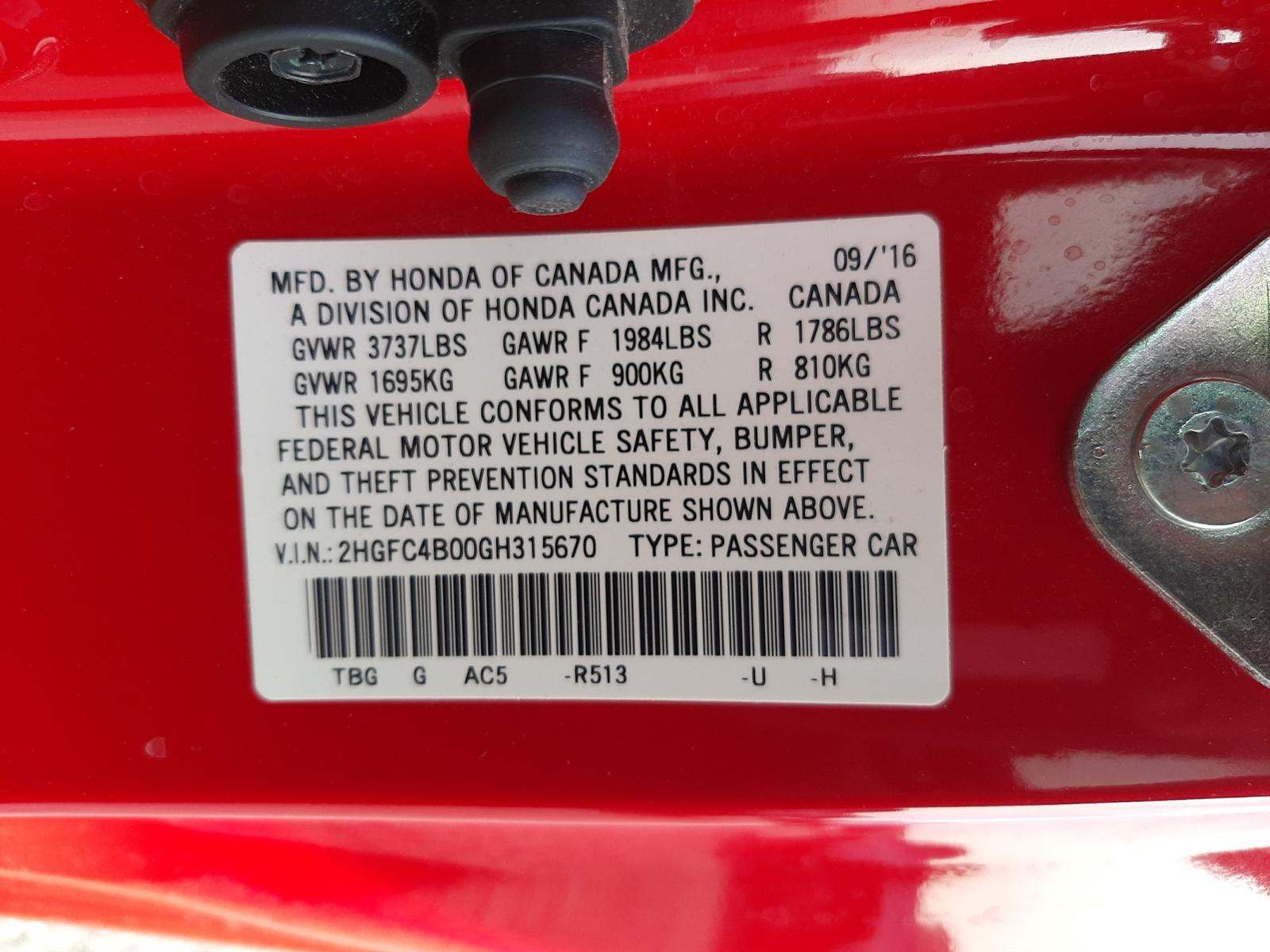 Photo 10 from auction – 2016 HONDA CIVIC LX with VIN 2HGFC4B00GH315670