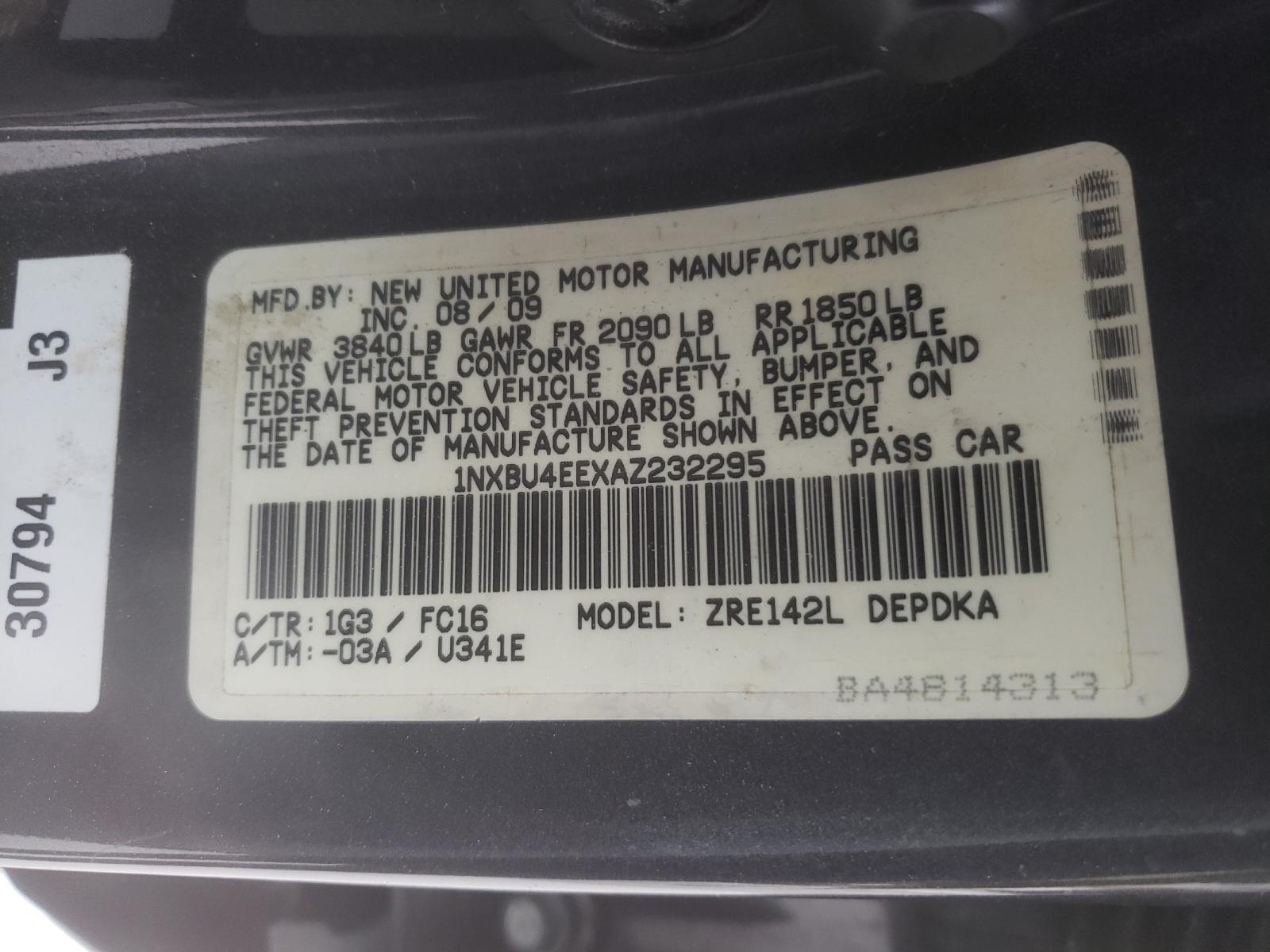 Photo 20 from auction – 2010 TOYOTA COROLLA BA with VIN 1NXBU4EEXAZ232295