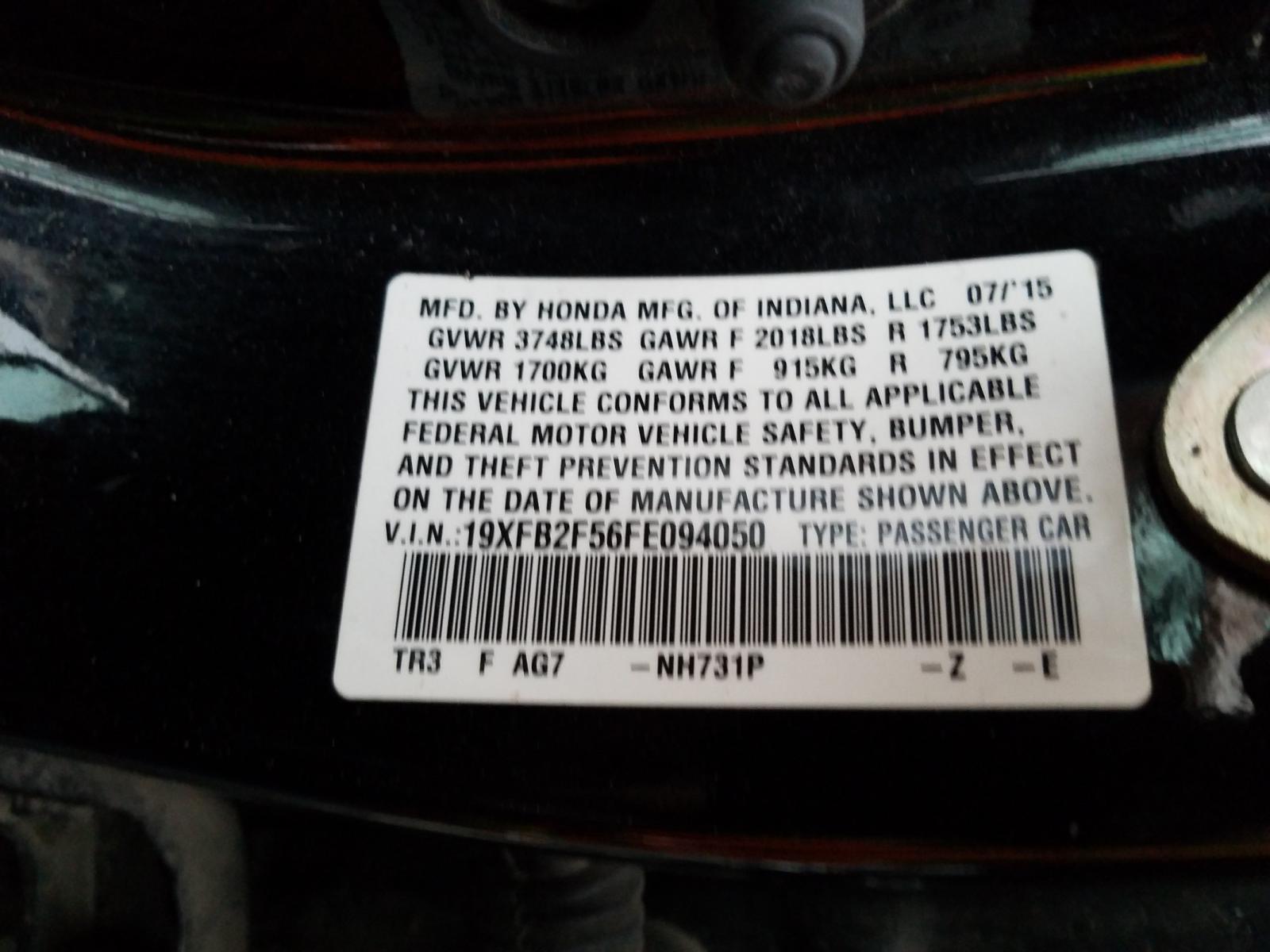Photo 10 from auction – 2015 HONDA CIVIC LX with VIN 19XFB2F56FE094050
