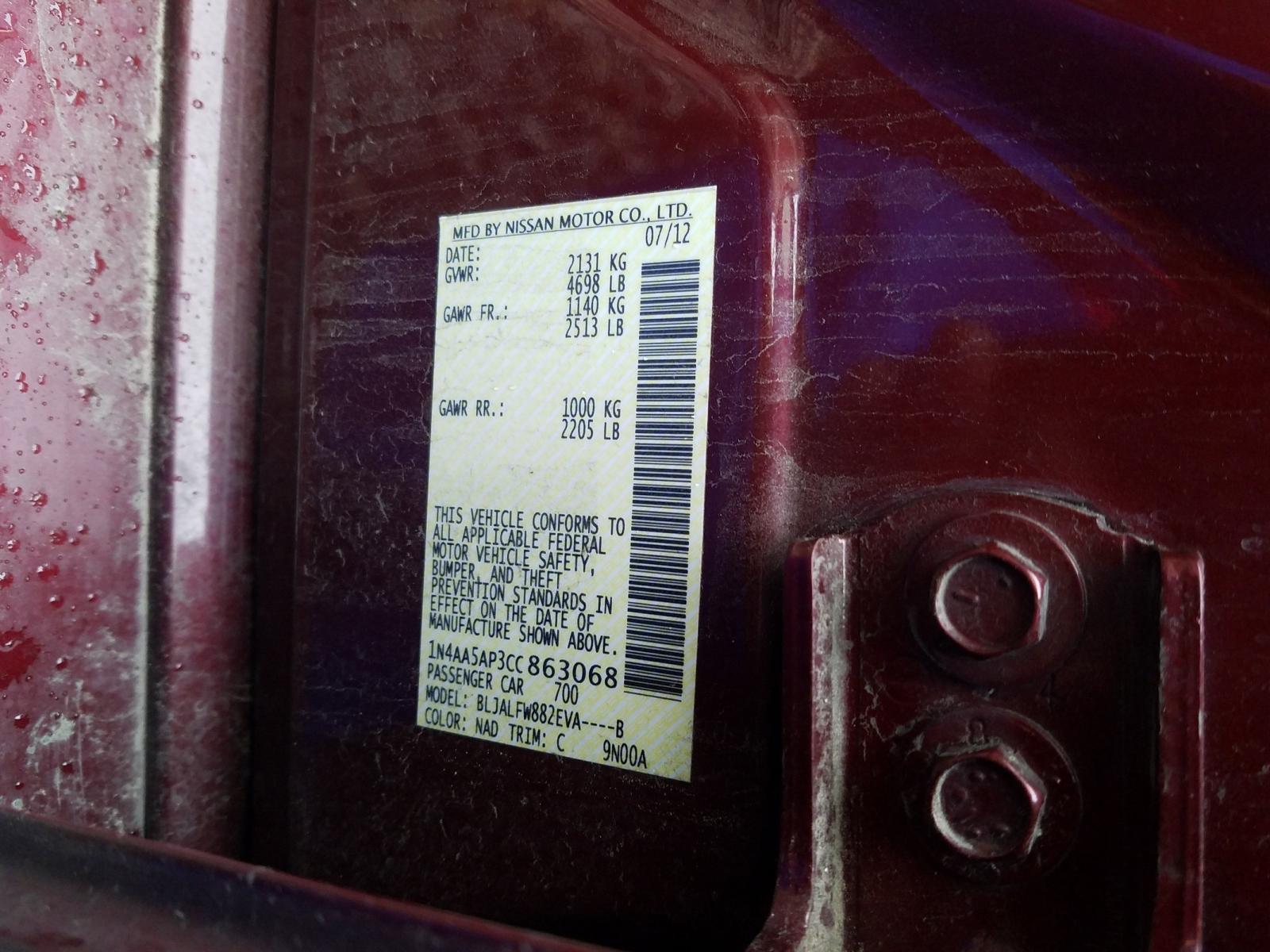 Photo 10 from auction – 2012 NISSAN MAXIMA S with VIN 1N4AA5AP3CC863068