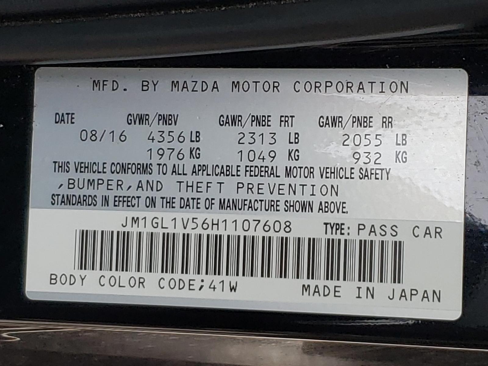 Photo 10 from auction – 2017 MAZDA 6 TOURING with VIN JM1GL1V56H1107608