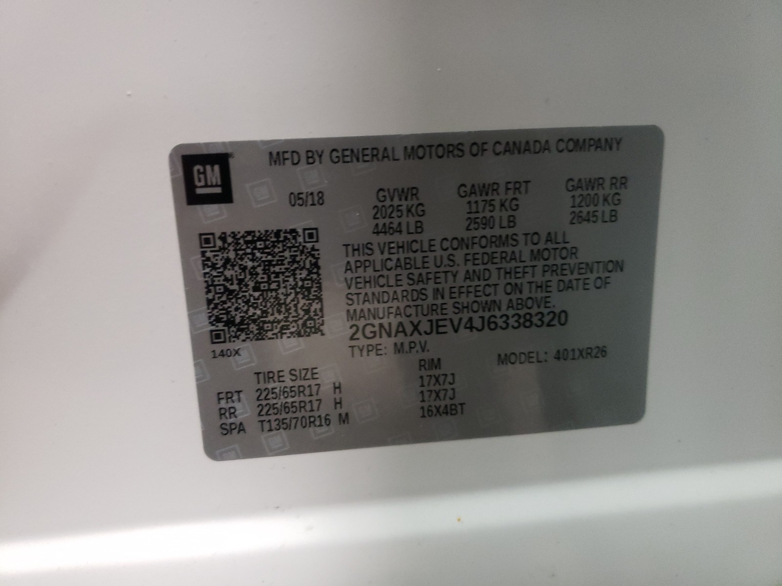 Photo 10 from auction – 2018 CHEVROLET EQUINOX LT with VIN 2GNAXJEV4J6338320