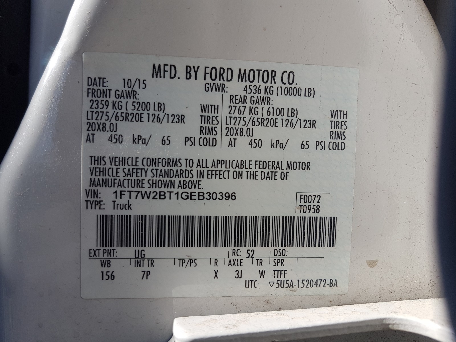 Photo 20 from auction – 2016 FORD F250 SUPER with VIN 1FT7W2BT1GEB30396