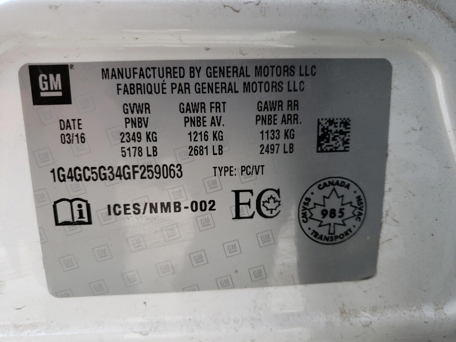 Photo 10 from auction – 2016 BUICK LACROSSE with VIN 1G4GC5G34GF259063