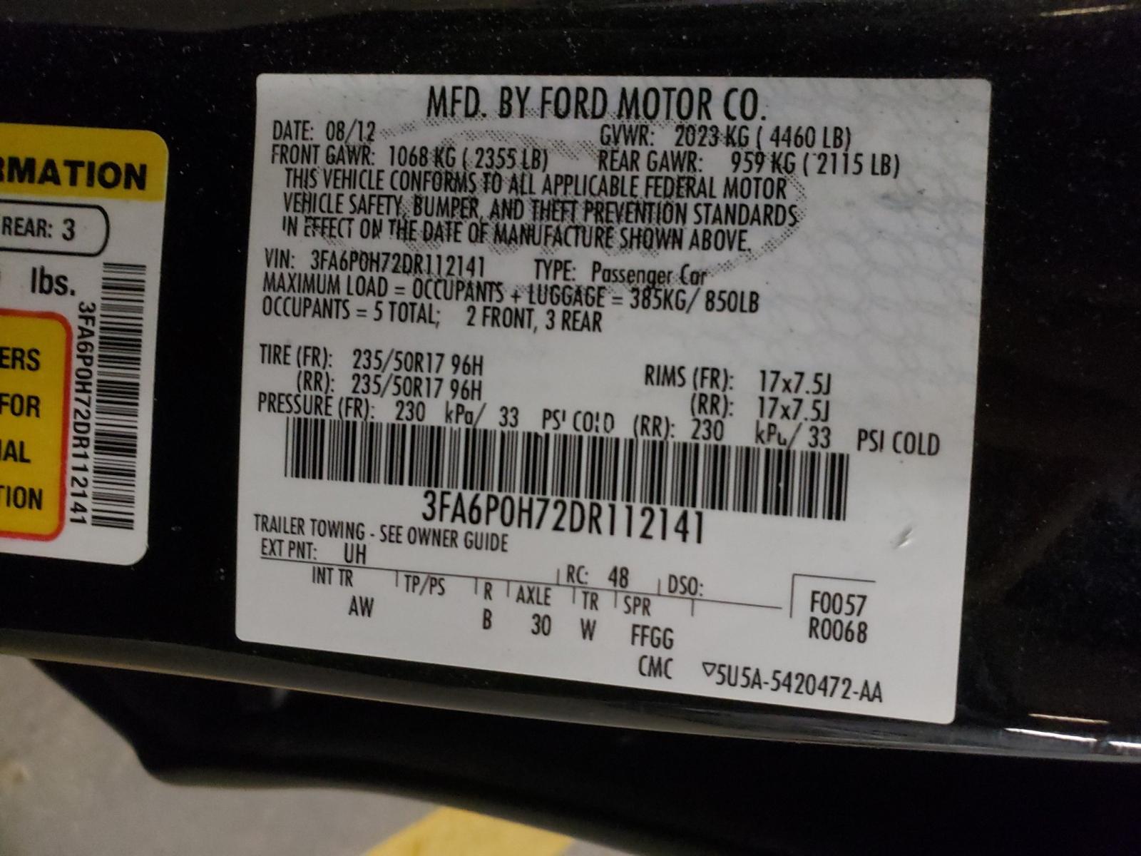 Photo 10 from auction – 2013 FORD FUSION SE with VIN 3FA6P0H72DR112141
