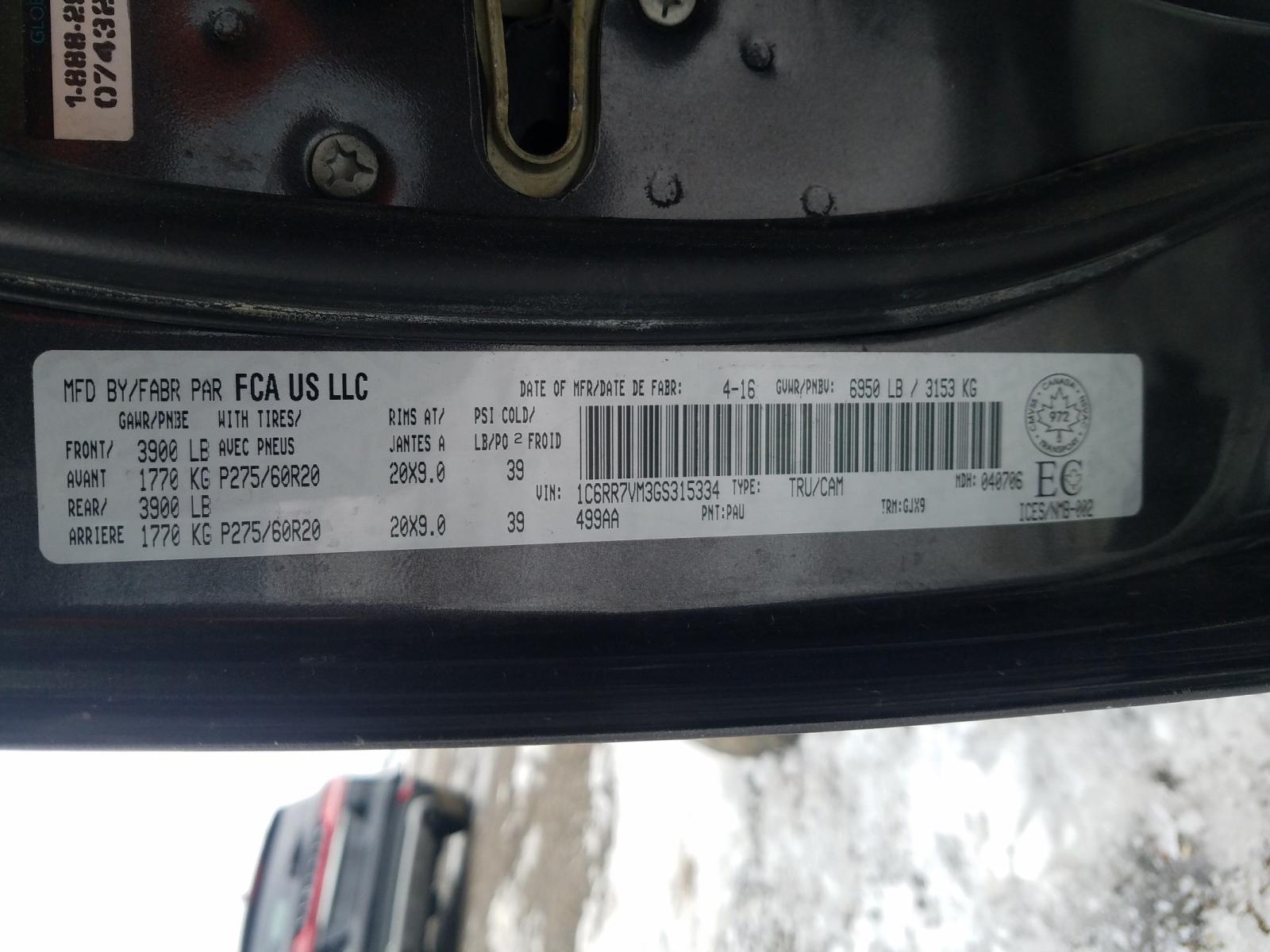 Photo 10 from auction – 2016 RAM 1500 LARAM with VIN 1C6RR7VM3GS315334