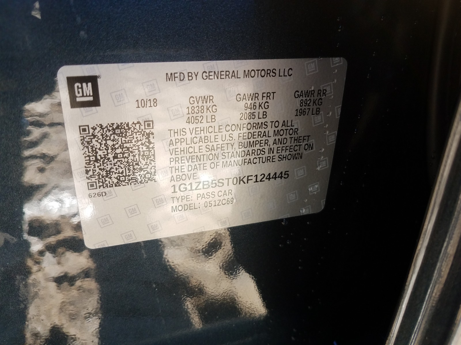 Photo 10 from auction – 2019 CHEVROLET MALIBU LS with VIN 1G1ZB5ST0KF124445