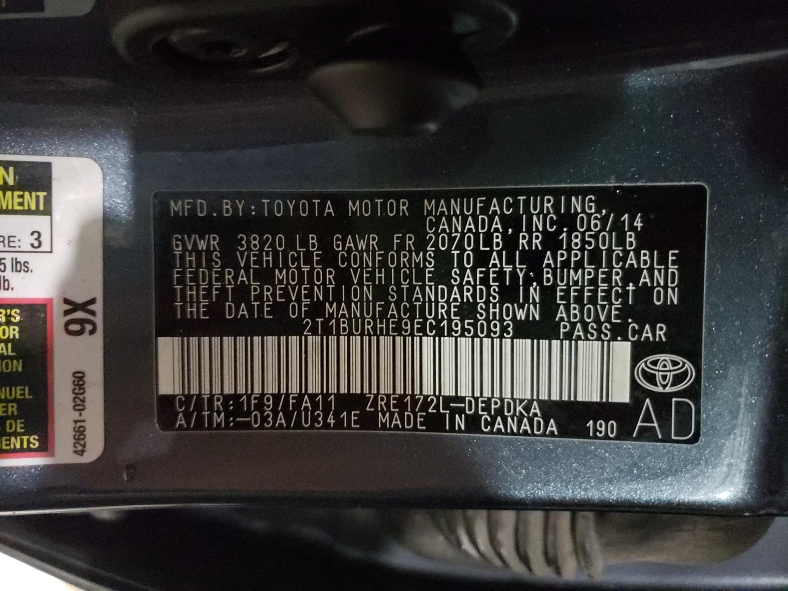 Photo 10 from auction – 2014 TOYOTA COROLLA L with VIN 2T1BURHE9EC195093