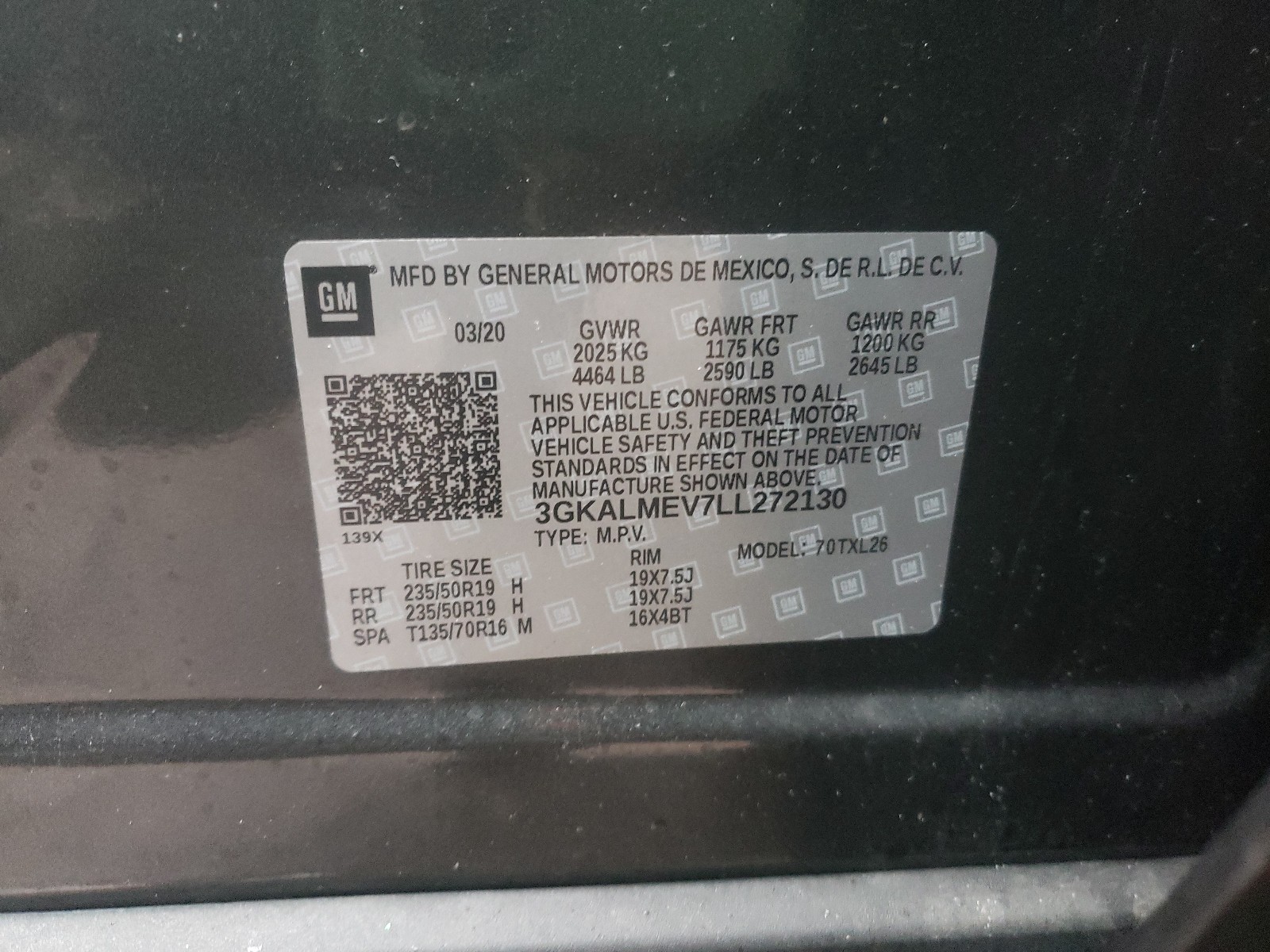 Photo 10 from auction – 2020 GMC TERRAIN SL with VIN 3GKALMEV7LL272130