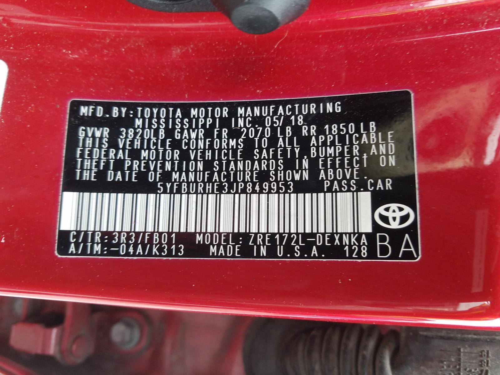 Photo 10 from auction – 2018 TOYOTA COROLLA with VIN 5YFBURHE3JP849953