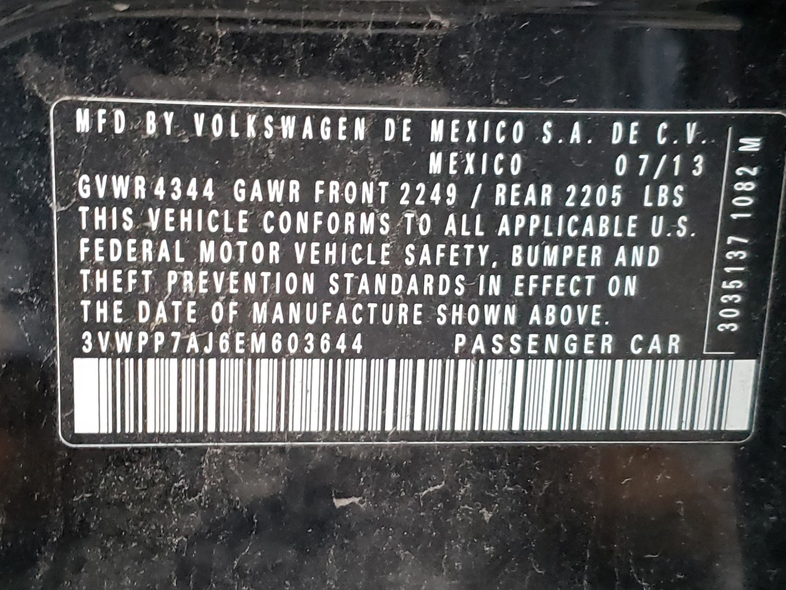 Photo 10 from auction – 2014 VOLKSWAGEN JETTA S with VIN 3VWPP7AJ6EM603644
