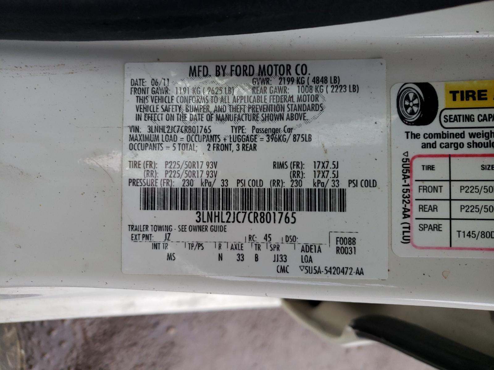 Photo 10 from auction – 2012 LINCOLN MKZ with VIN 3LNHL2JC7CR801765