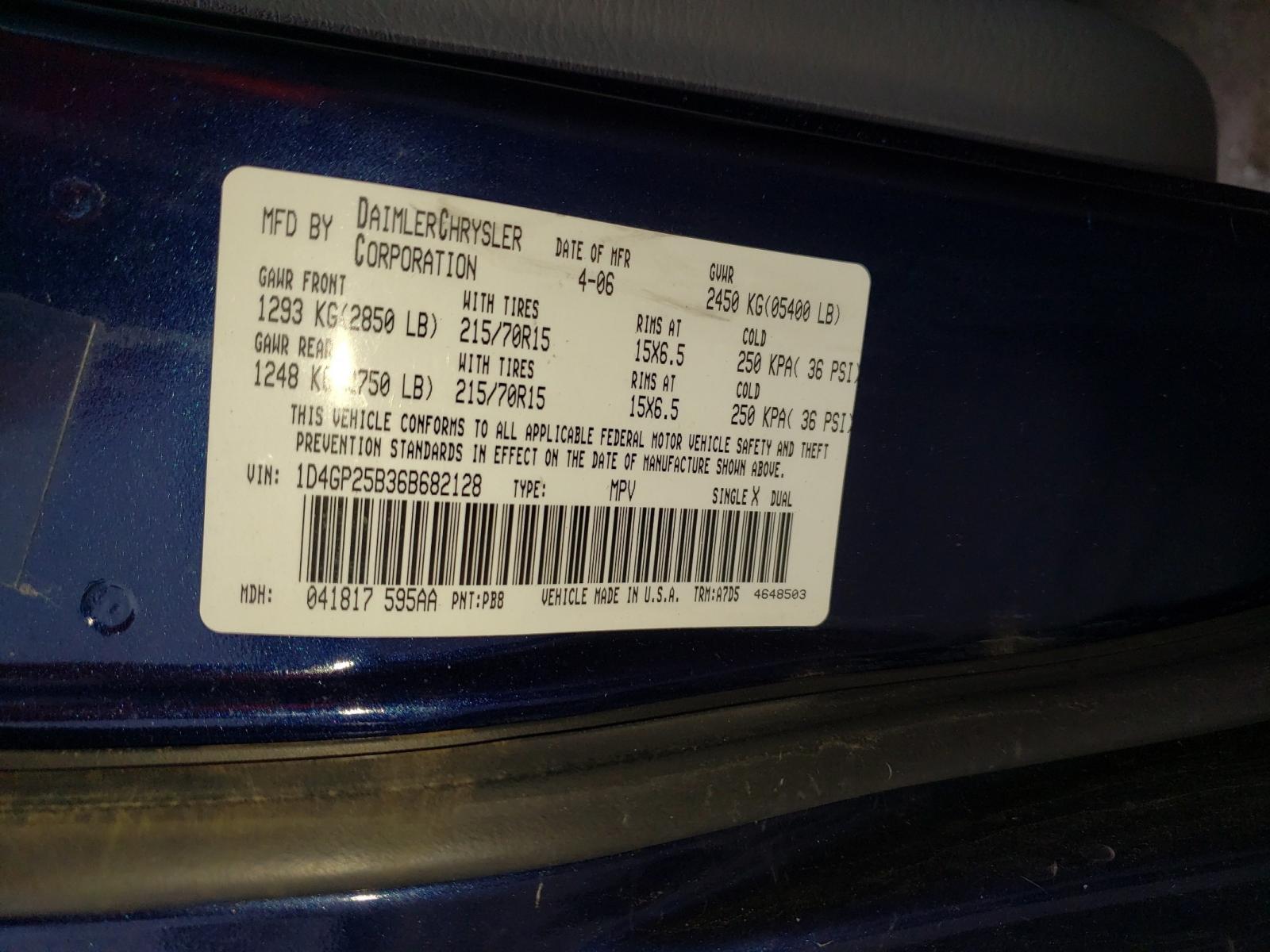 Photo 10 from auction – 2006 DODGE CARAVAN SE with VIN 1D4GP25B36B682128