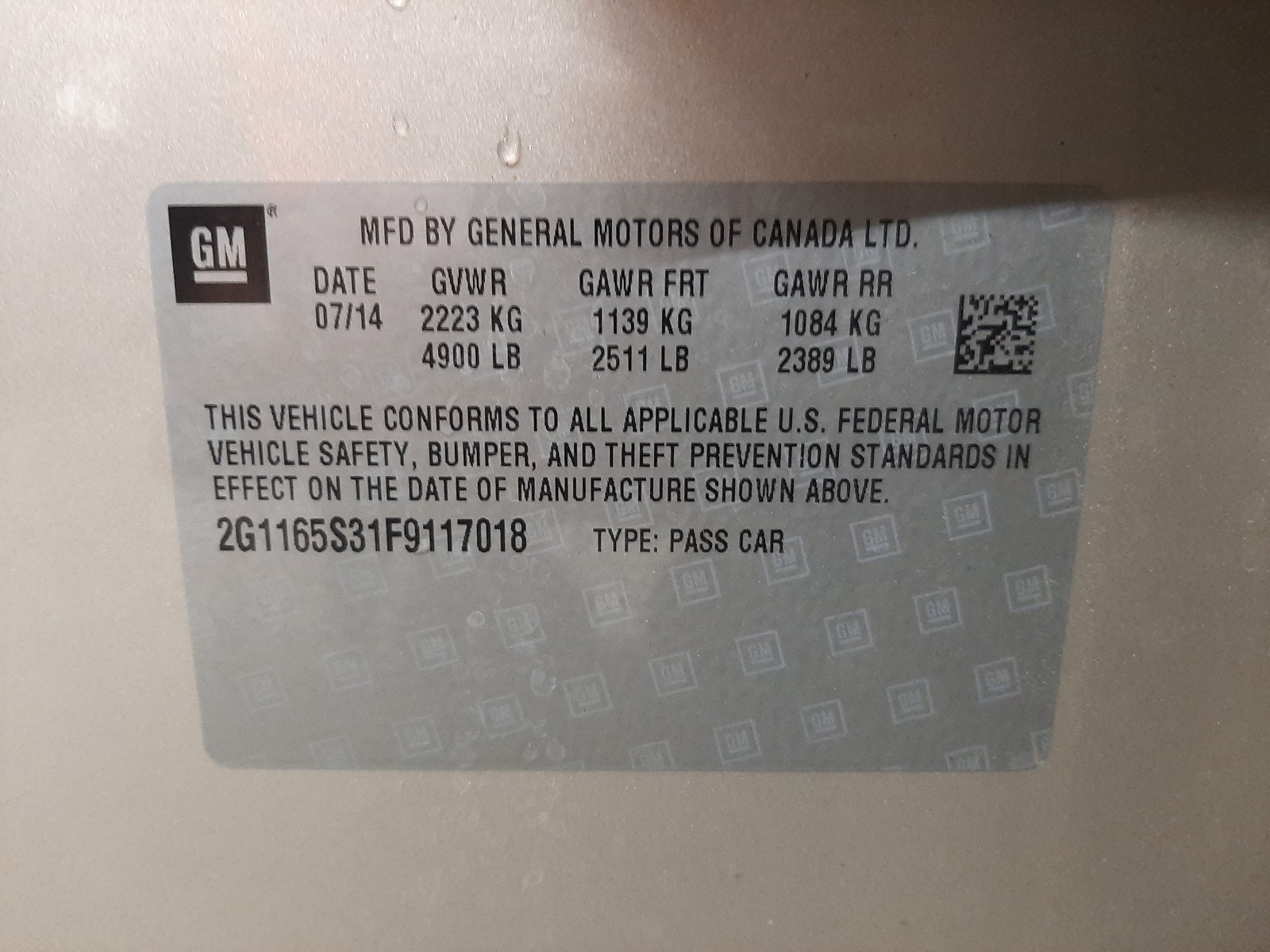 Photo 10 from auction – 2015 CHEVROLET IMPALA LTZ with VIN 2G1165S31F9117018