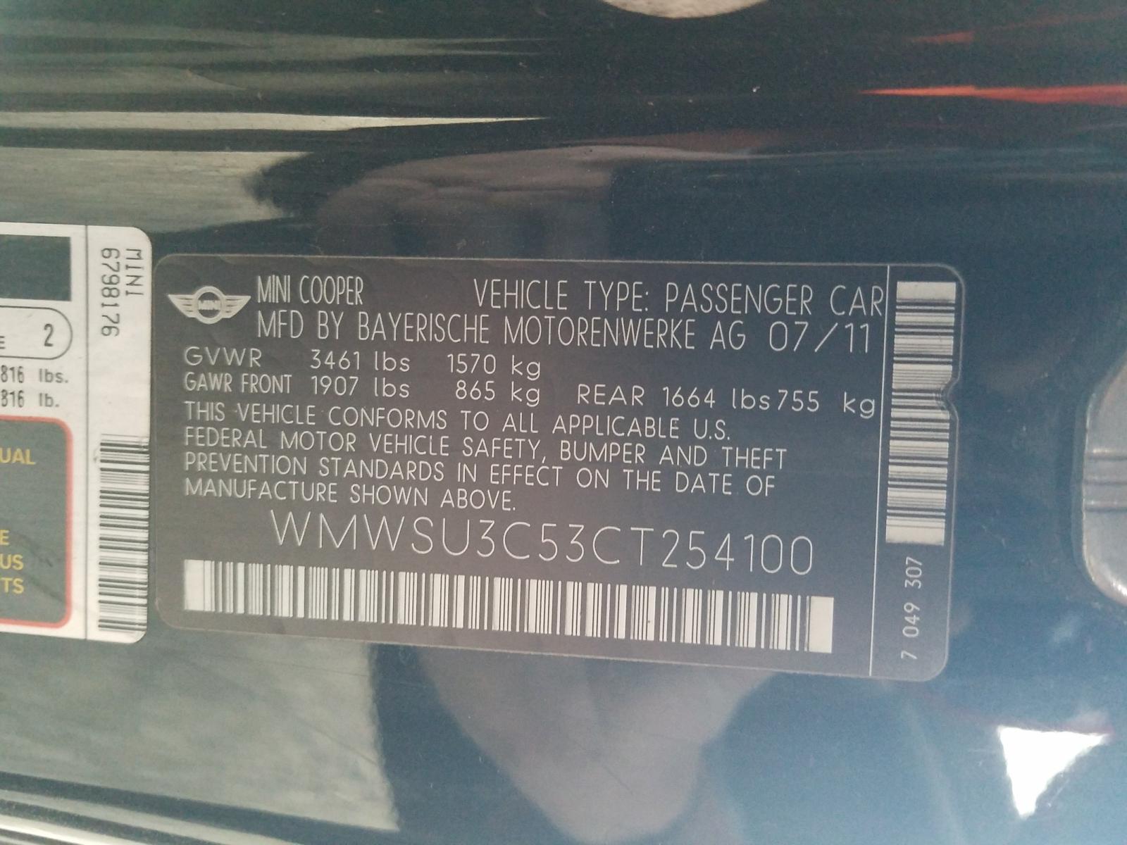 Photo 10 from auction – 2012 MINI COOPER with VIN WMWSU3C53CT254100