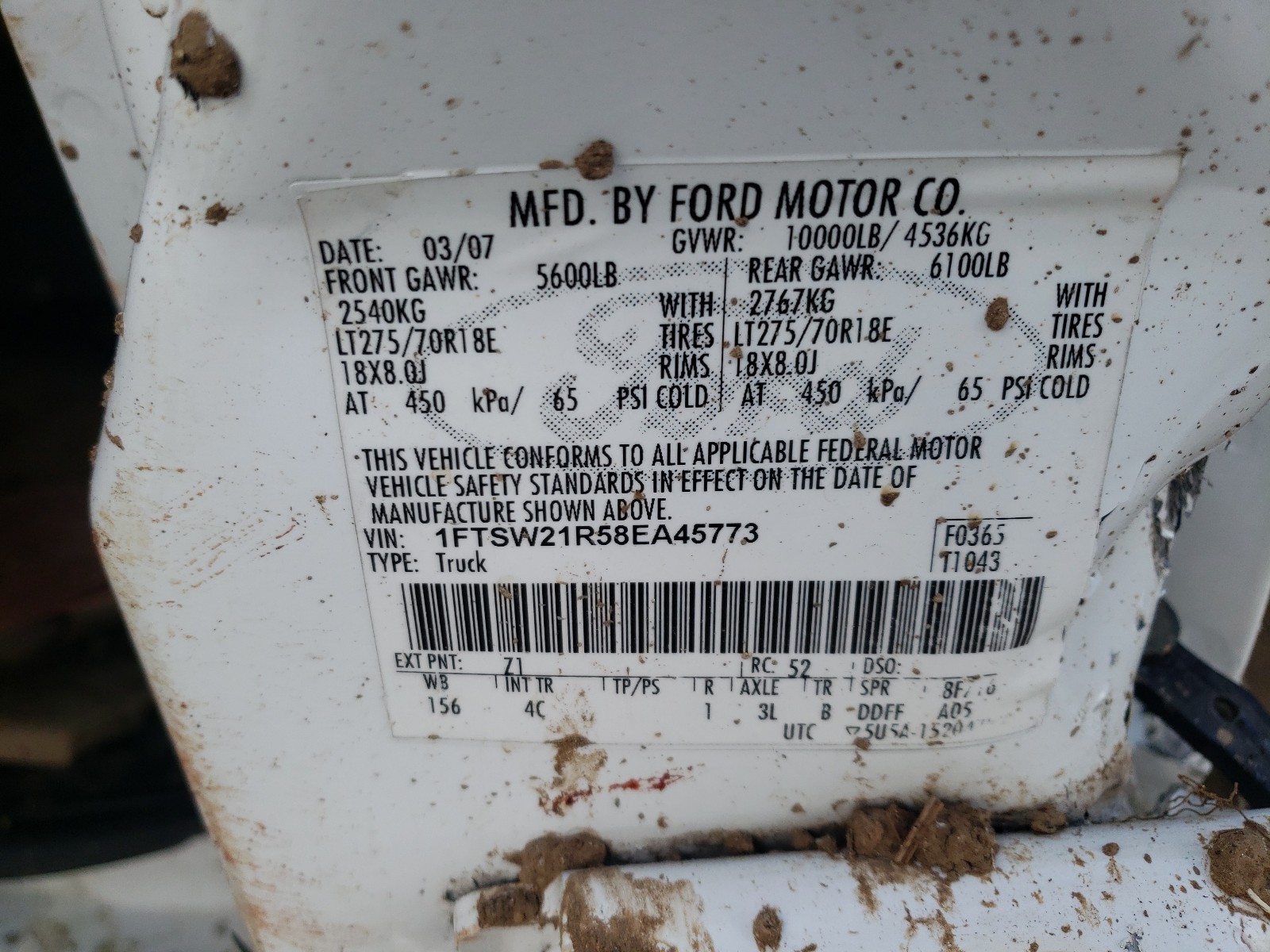 Photo 10 from auction – 2008 FORD F250 SUPER with VIN 1FTSW21R58EA45773