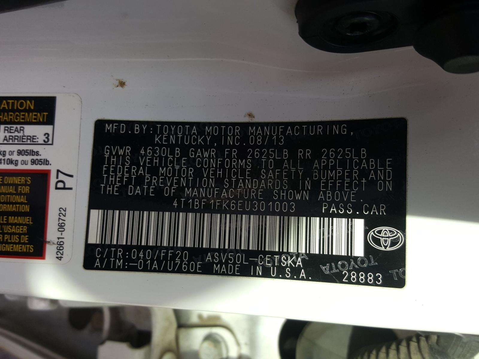 Photo 10 from auction – 2014 TOYOTA CAMRY L with VIN 4T1BF1FK6EU301003