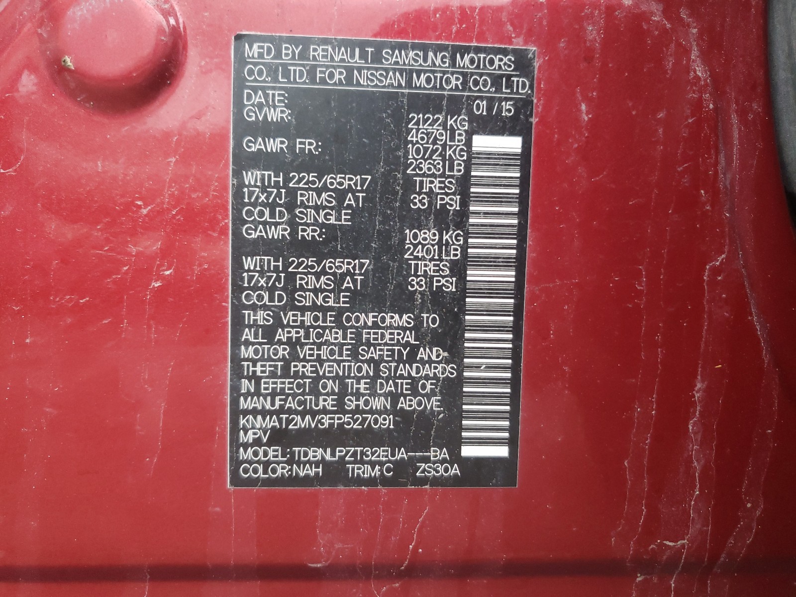 Photo 10 from auction – 2015 NISSAN ROGUE S with VIN KNMAT2MV3FP527091