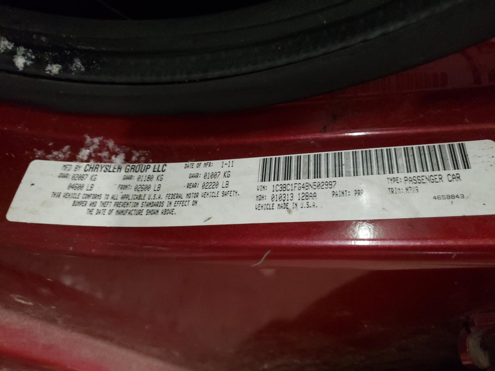 Photo 10 from auction – 2011 CHRYSLER 200 TOURIN with VIN 1C3BC1FG4BN502997