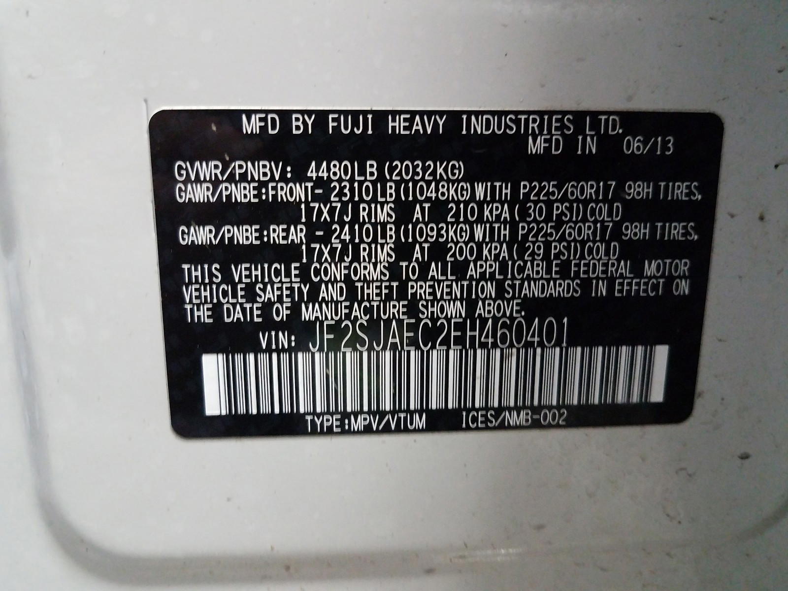 Photo 10 from auction – 2014 SUBARU FORESTER 2 with VIN JF2SJAEC2EH460401