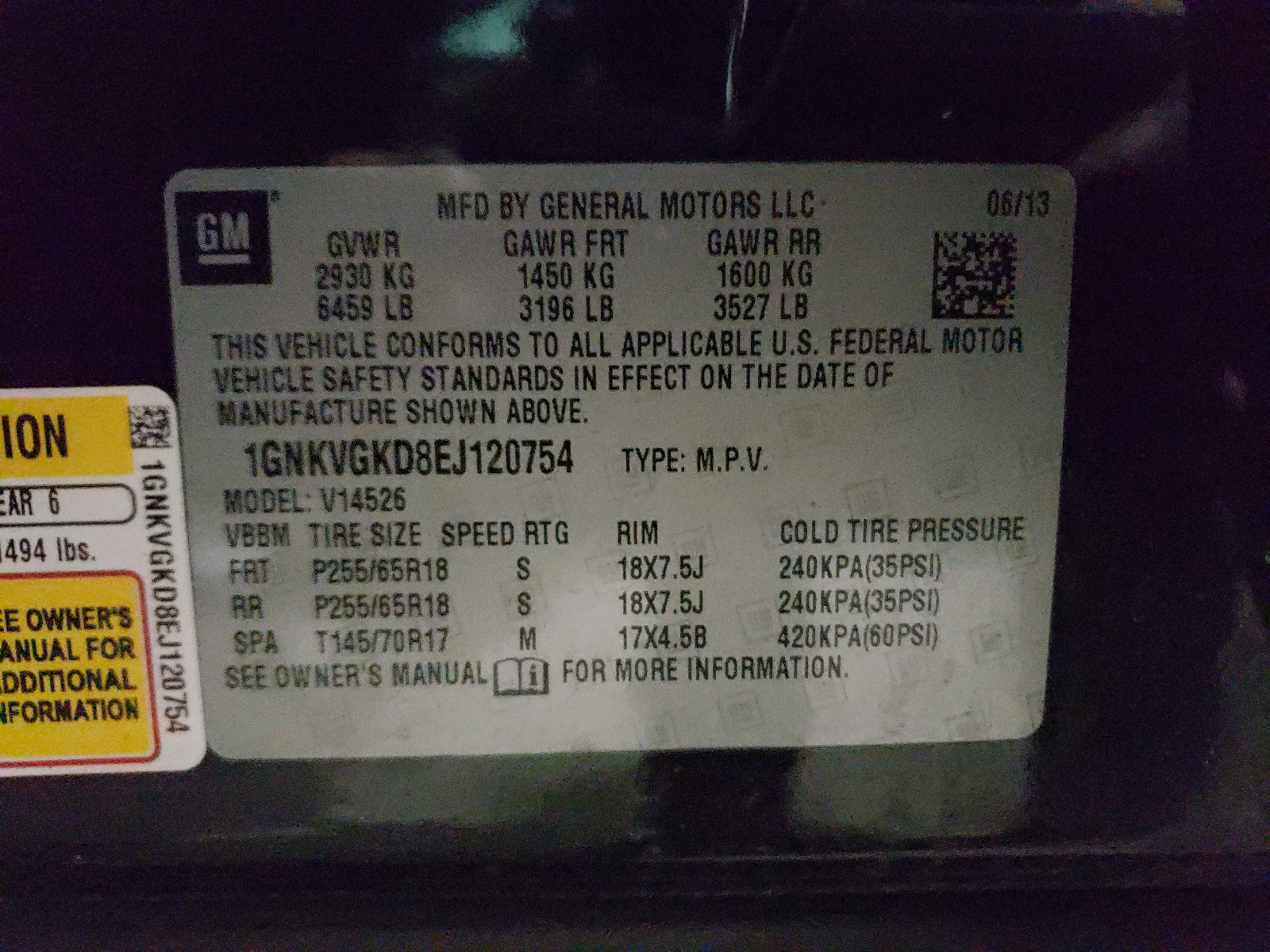Photo 10 from auction – 2014 CHEVROLET TRAVERSE L with VIN 1GNKVGKD8EJ120754