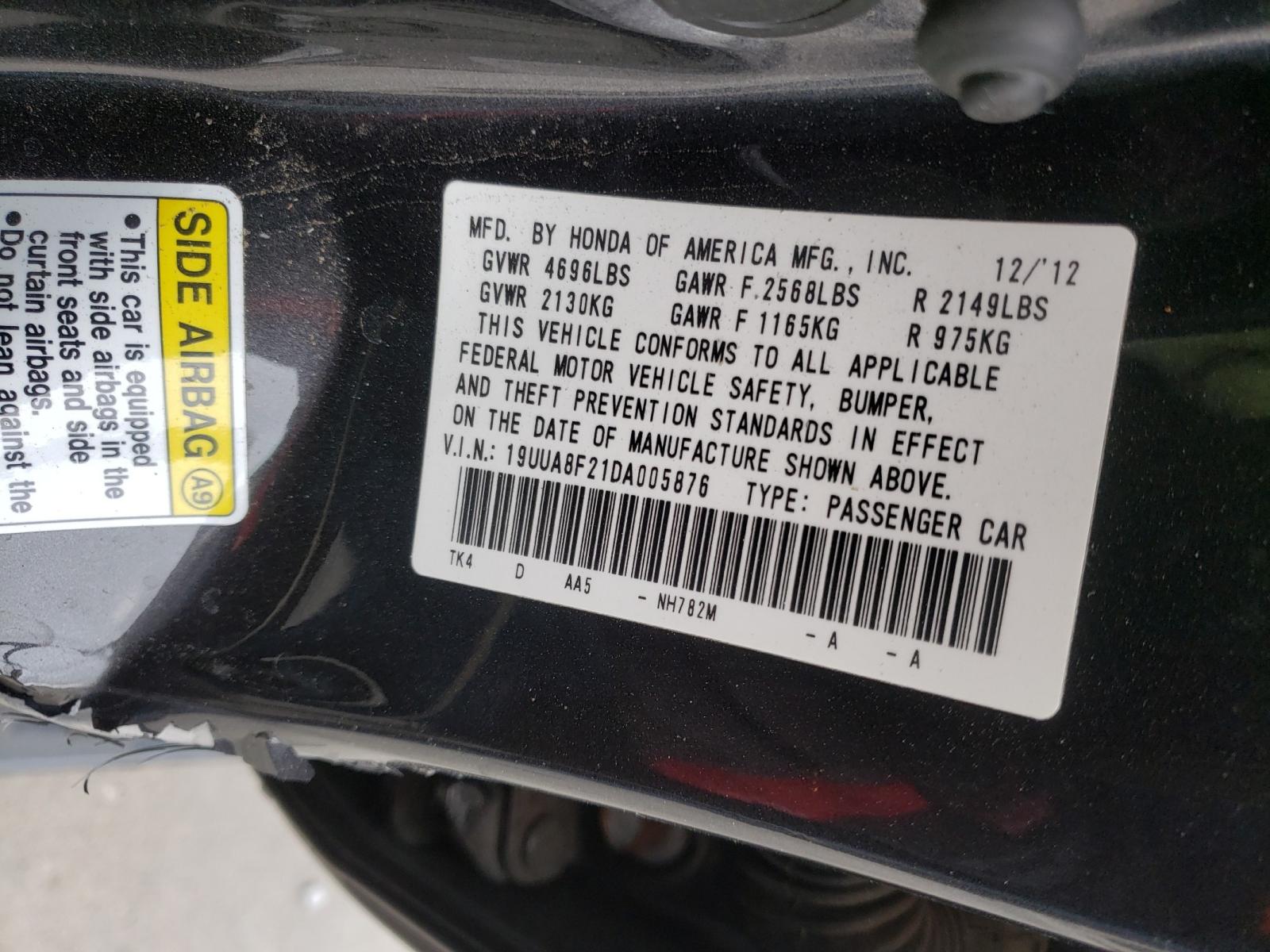 Photo 10 from auction – 2013 ACURA TL with VIN 19UUA8F21DA005876