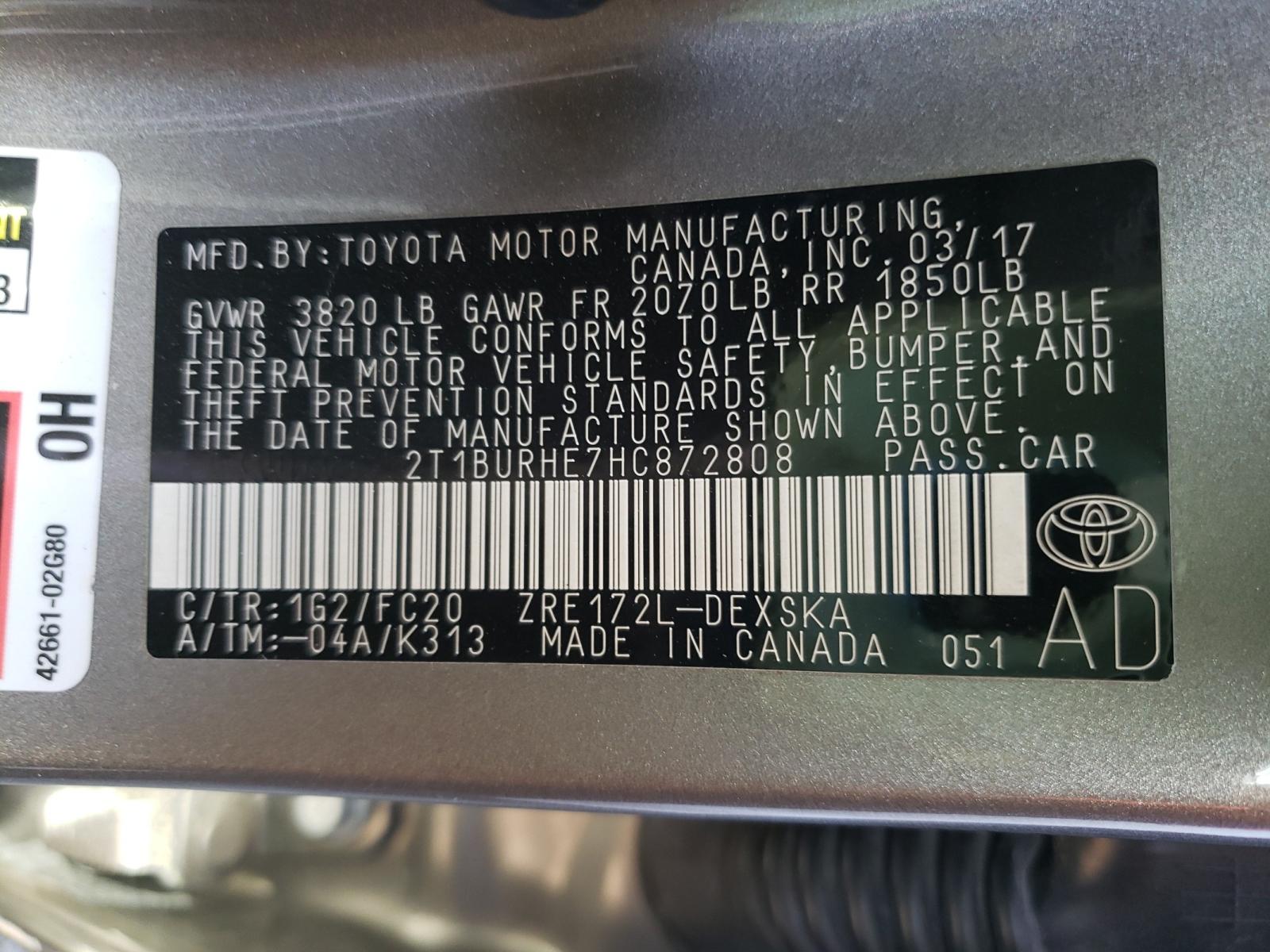 Photo 10 from auction – 2017 TOYOTA COROLLA L with VIN 2T1BURHE7HC872808