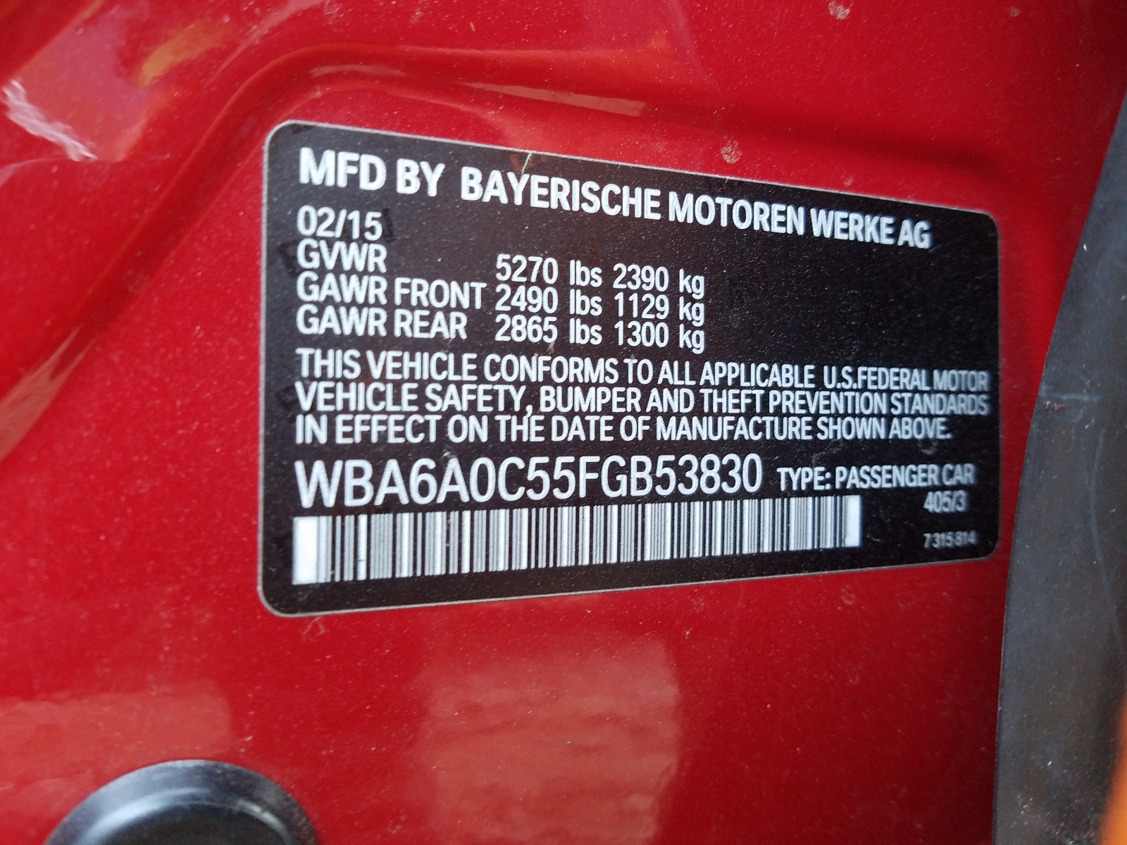 Photo 10 from auction – 2015 BMW 640 I GRAN with VIN WBA6A0C55FGB53830