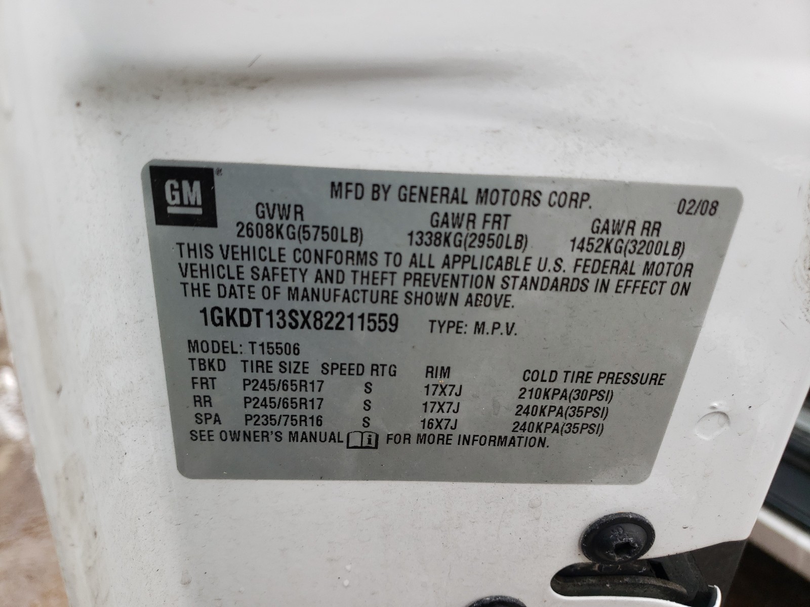 Photo 10 from auction – 2008 GMC ENVOY with VIN 1GKDT13SX82211559