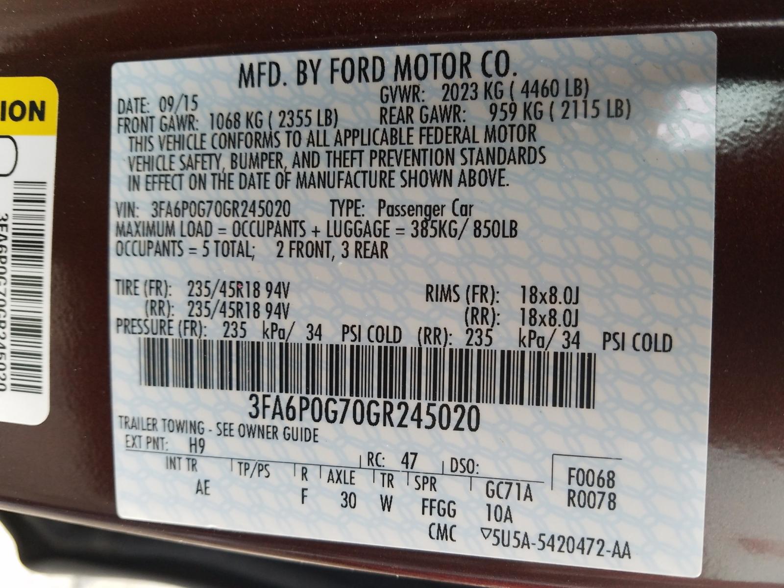 Photo 10 from auction – 2016 FORD FUSION S with VIN 3FA6P0G70GR245020