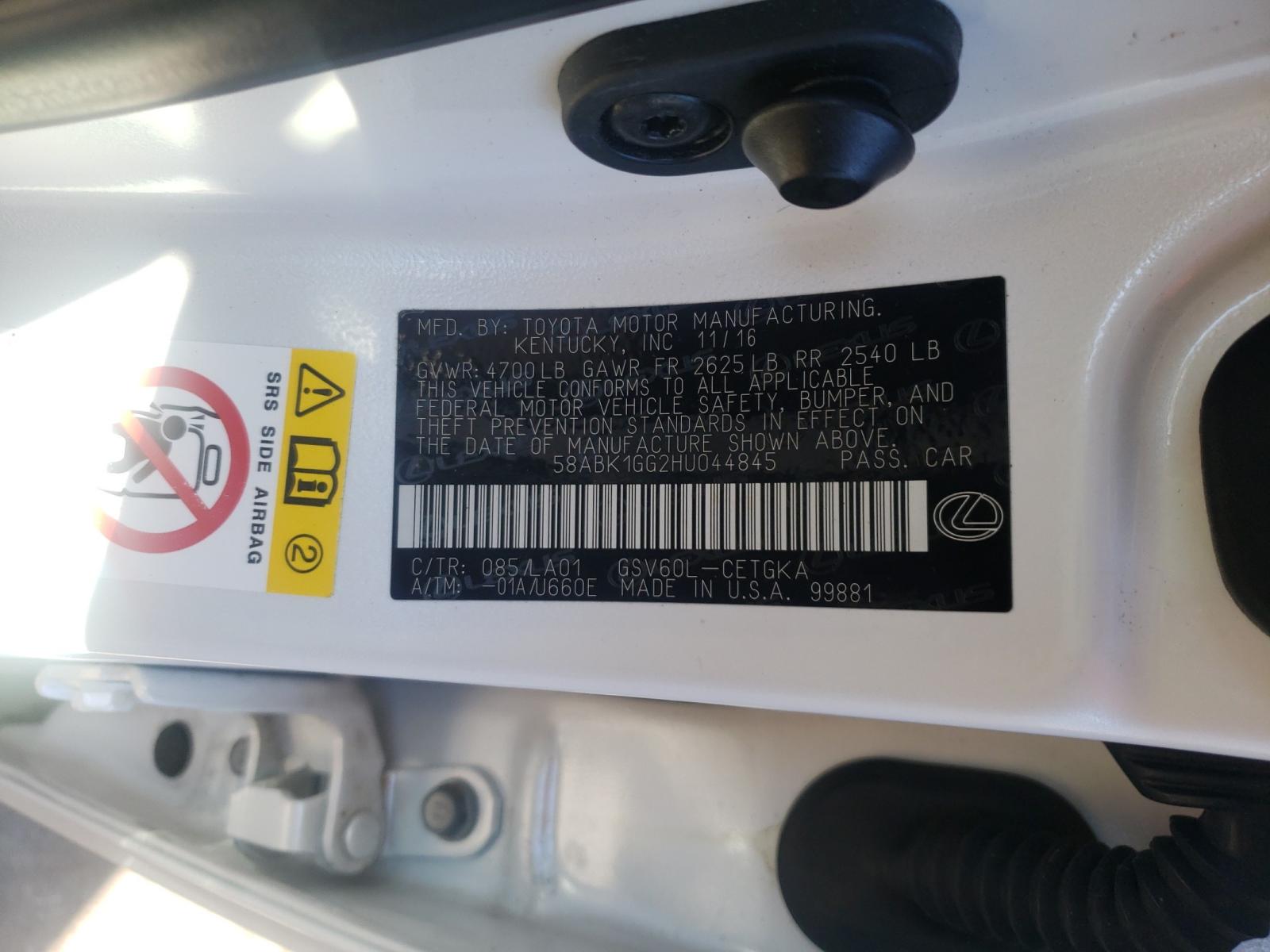 Photo 10 from auction – 2017 LEXUS ES 350 with VIN 58ABK1GG2HU044845