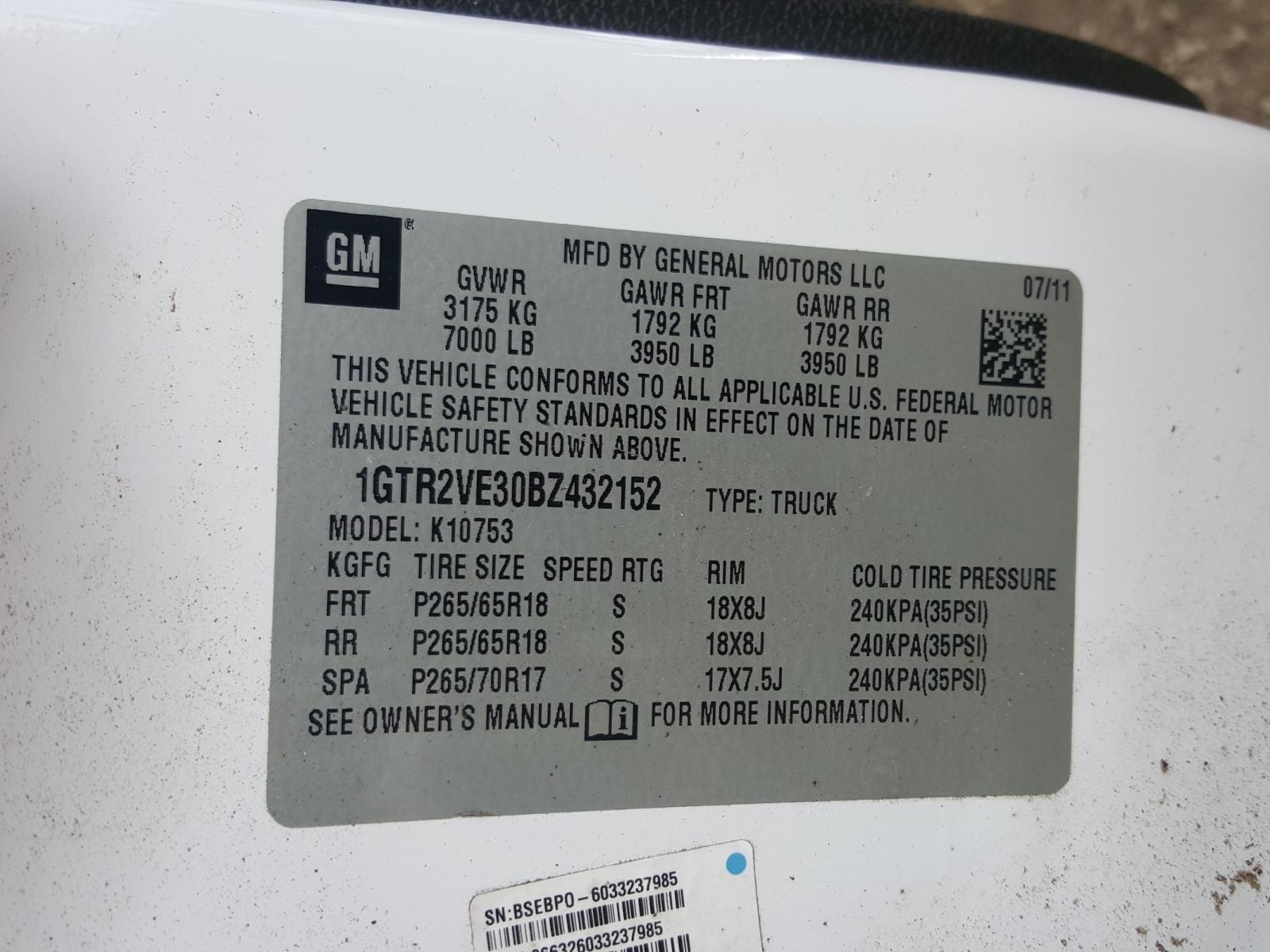 Photo 10 from auction – 2011 GMC SIERRA K15 with VIN 1GTR2VE30BZ432152