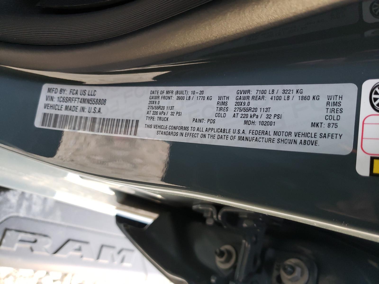Photo 10 from auction – 2021 RAM 1500 BIG H with VIN 1C6SRFFT4MN558808