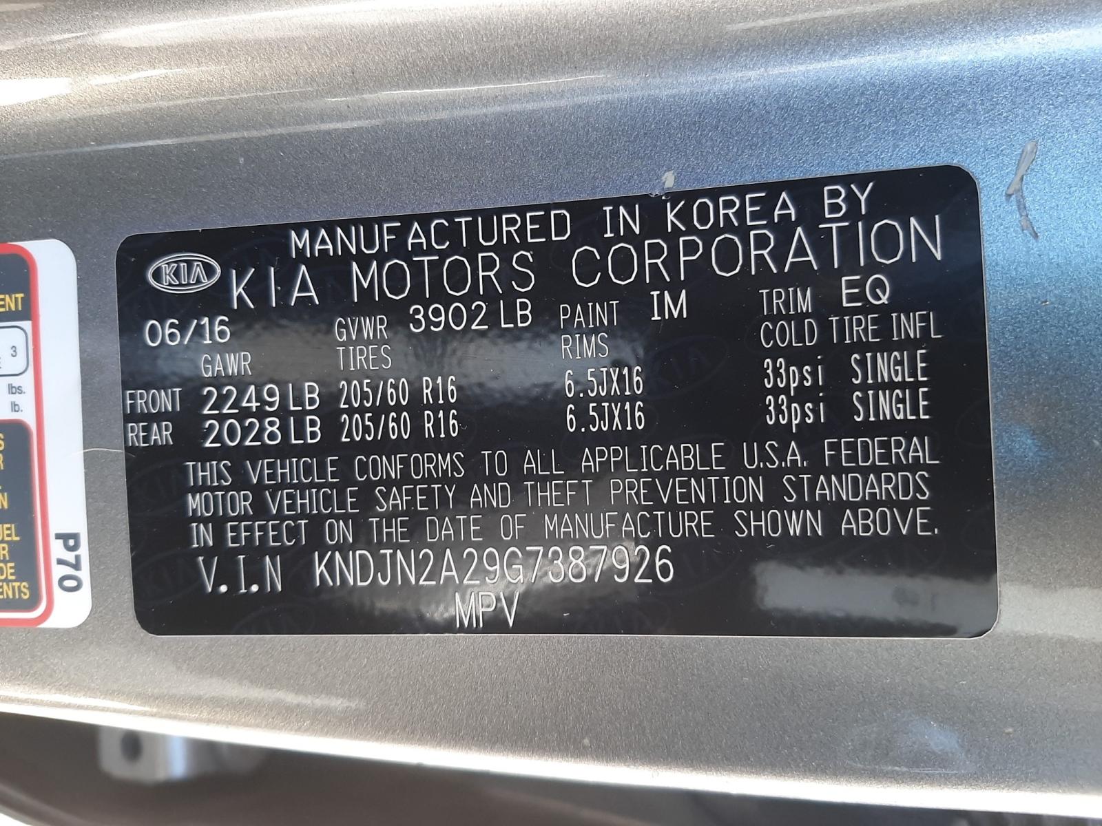Photo 10 from auction – 2016 KIA SOUL with VIN KNDJN2A29G7387926