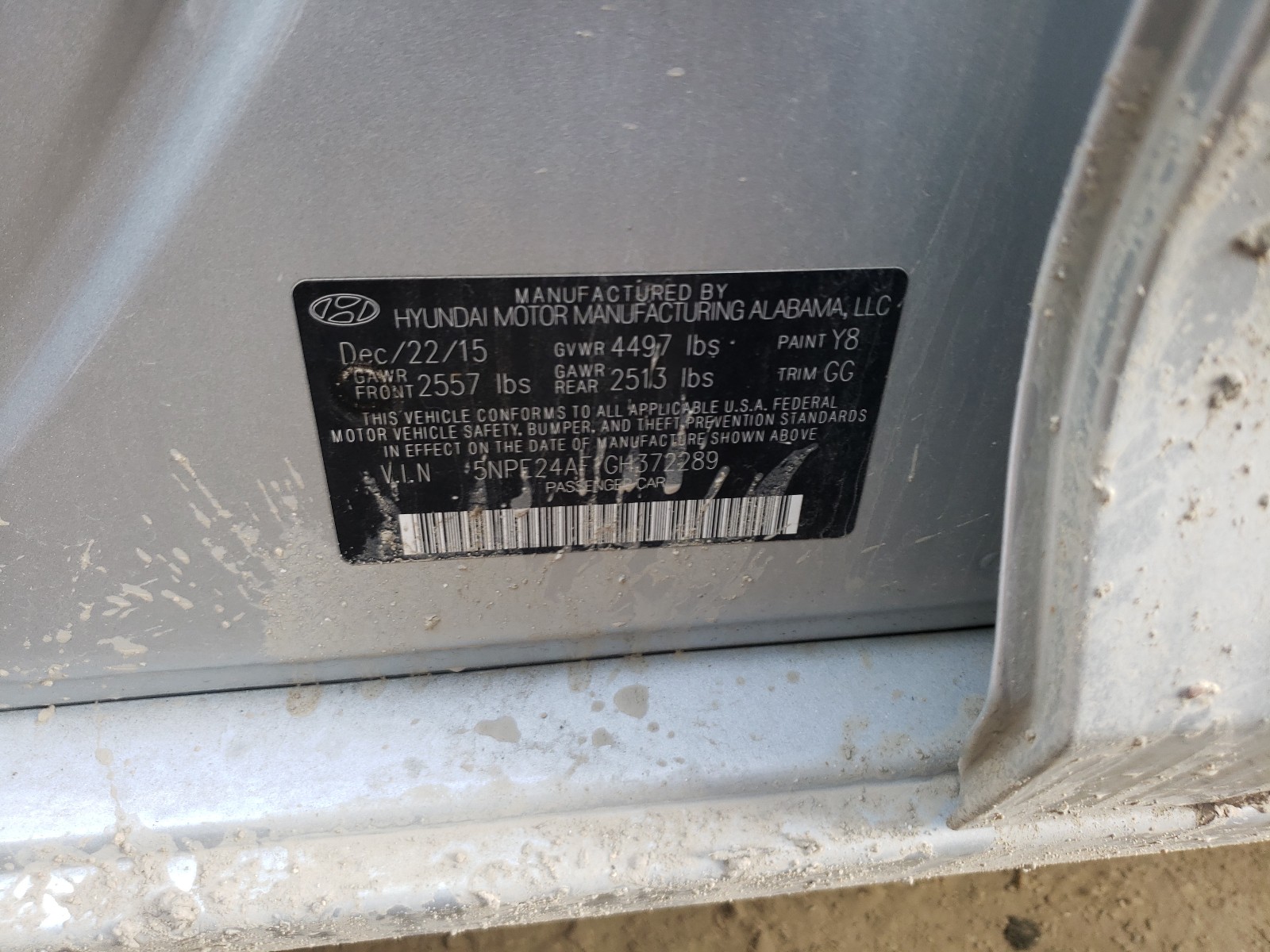 Photo 10 from auction – 2016 HYUNDAI SONATA SE with VIN 5NPE24AF1GH372289