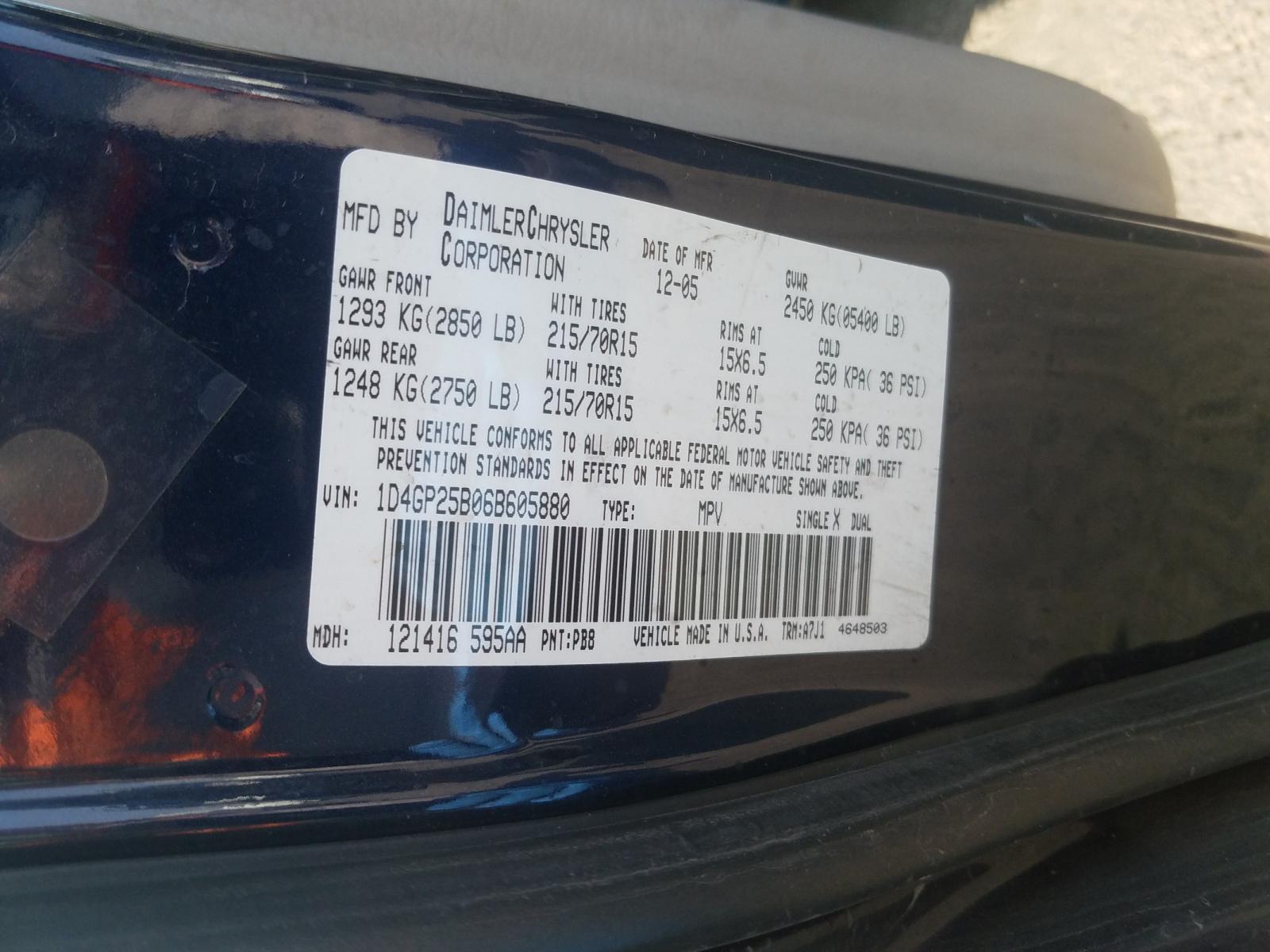 Photo 10 from auction – 2006 DODGE CARAVAN SE with VIN 1D4GP25B06B605880