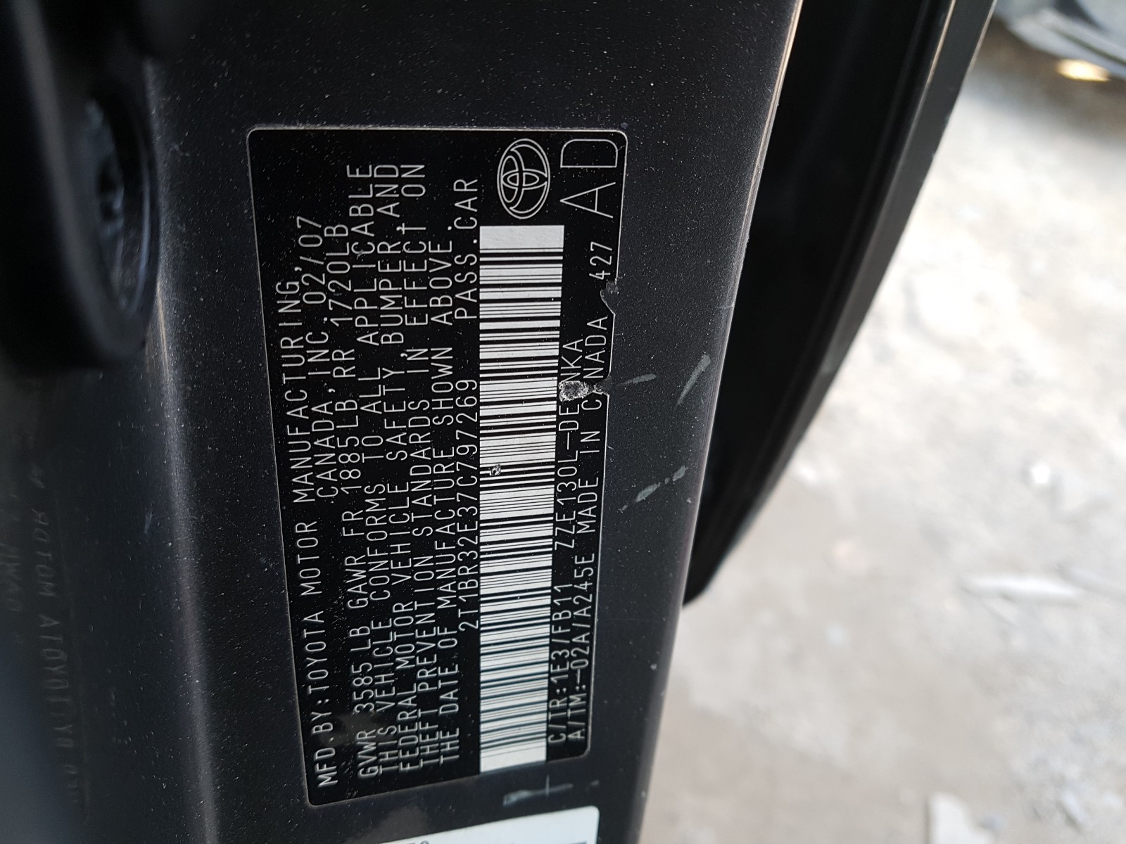 Фото 10 с аукциона – 2007 TOYOTA COROLLA CE с VIN 2T1BR32E37C797269