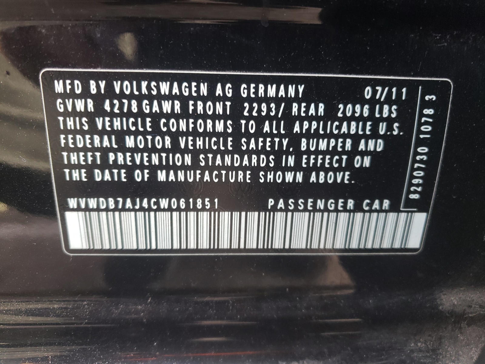 Photo 10 from auction – 2012 VOLKSWAGEN GOLF with VIN WVWDB7AJ4CW061851