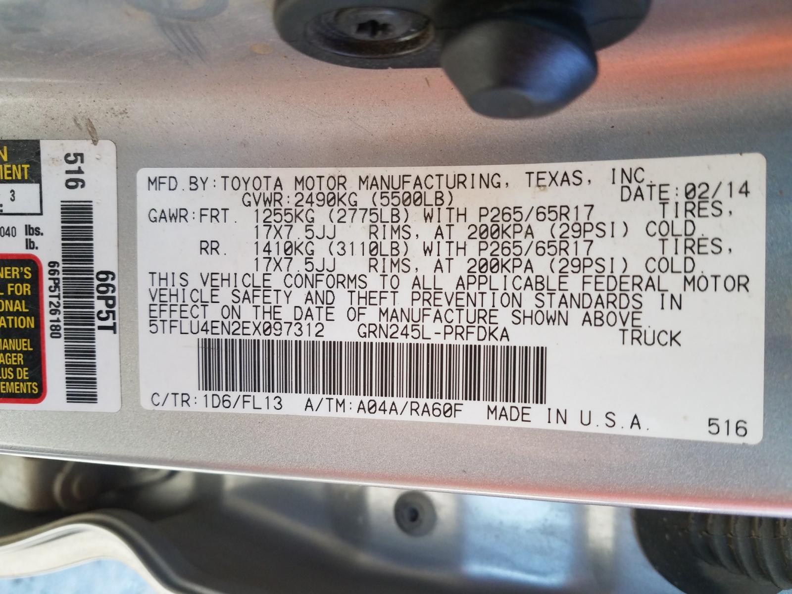 Photo 10 from auction – 2014 TOYOTA TACOMA DOU with VIN 5TFLU4EN2EX097312