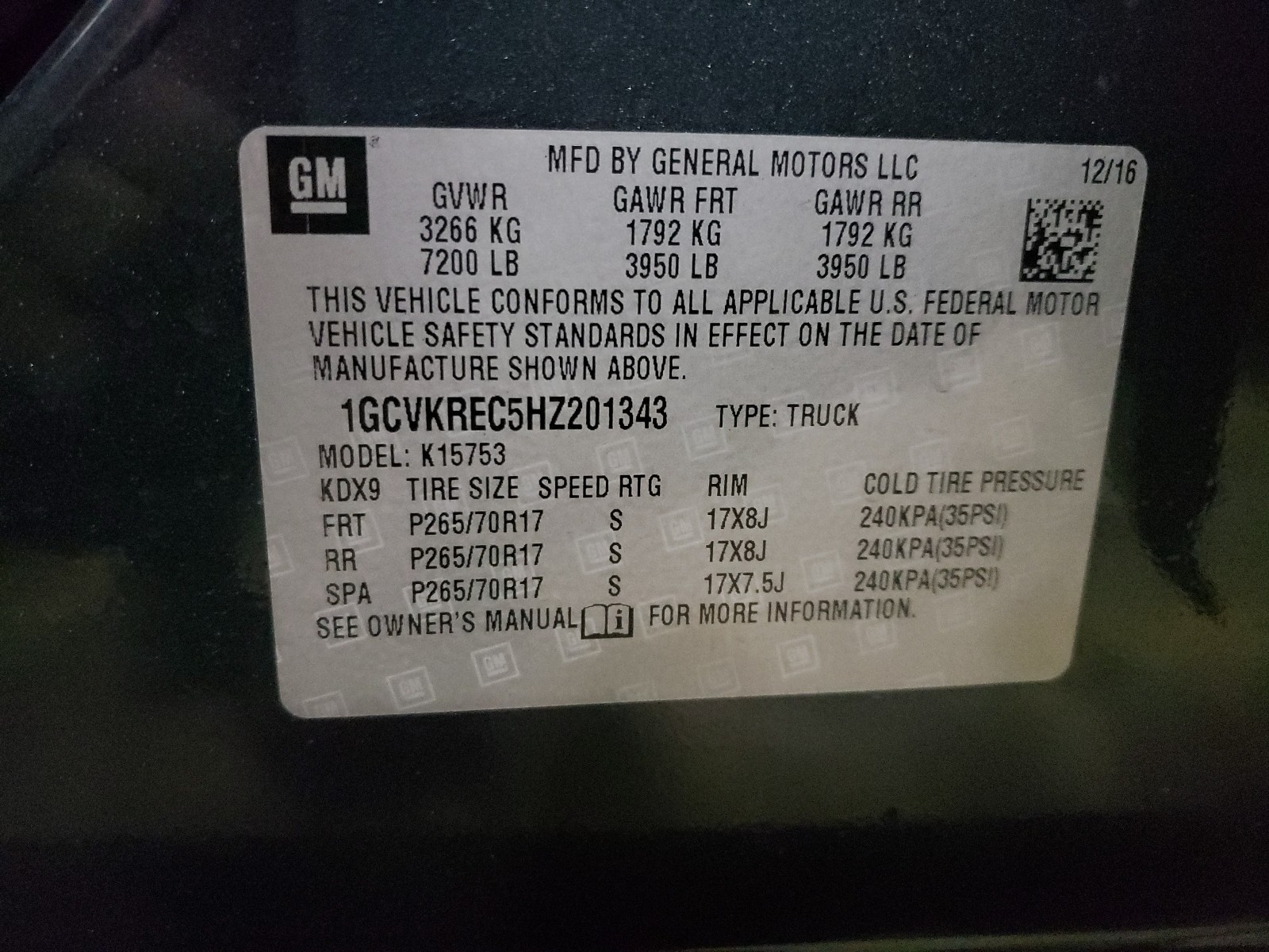 Photo 10 from auction – 2017 CHEVROLET SILVERADO with VIN 1GCVKREC5HZ201343