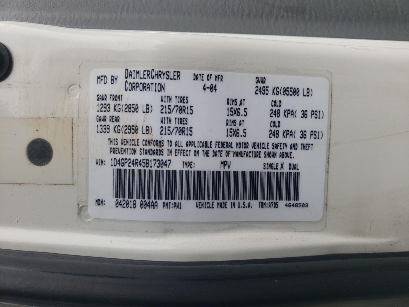 Photo 10 from auction – 2005 DODGE GRAND CARA with VIN 1D4GP24R45B173047