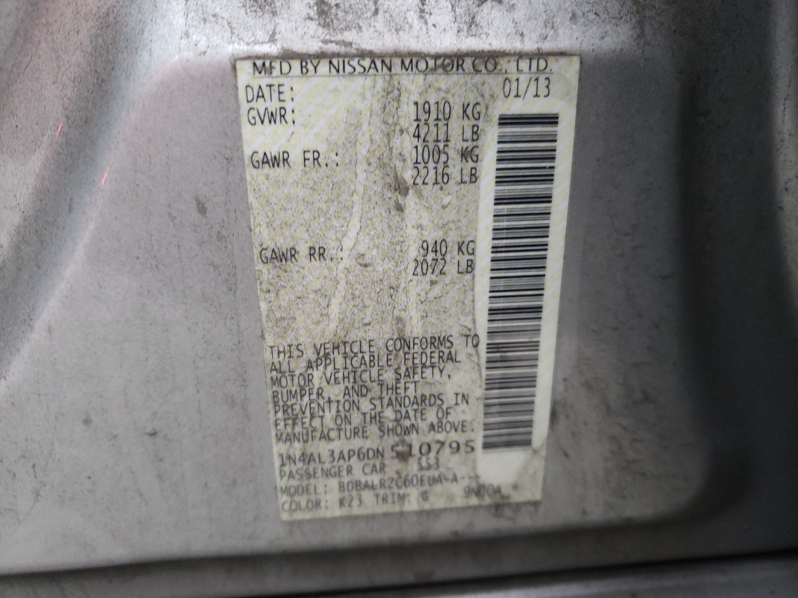 Photo 10 from auction – 2013 NISSAN ALTIMA 2.5 with VIN 1N4AL3AP6DN510795