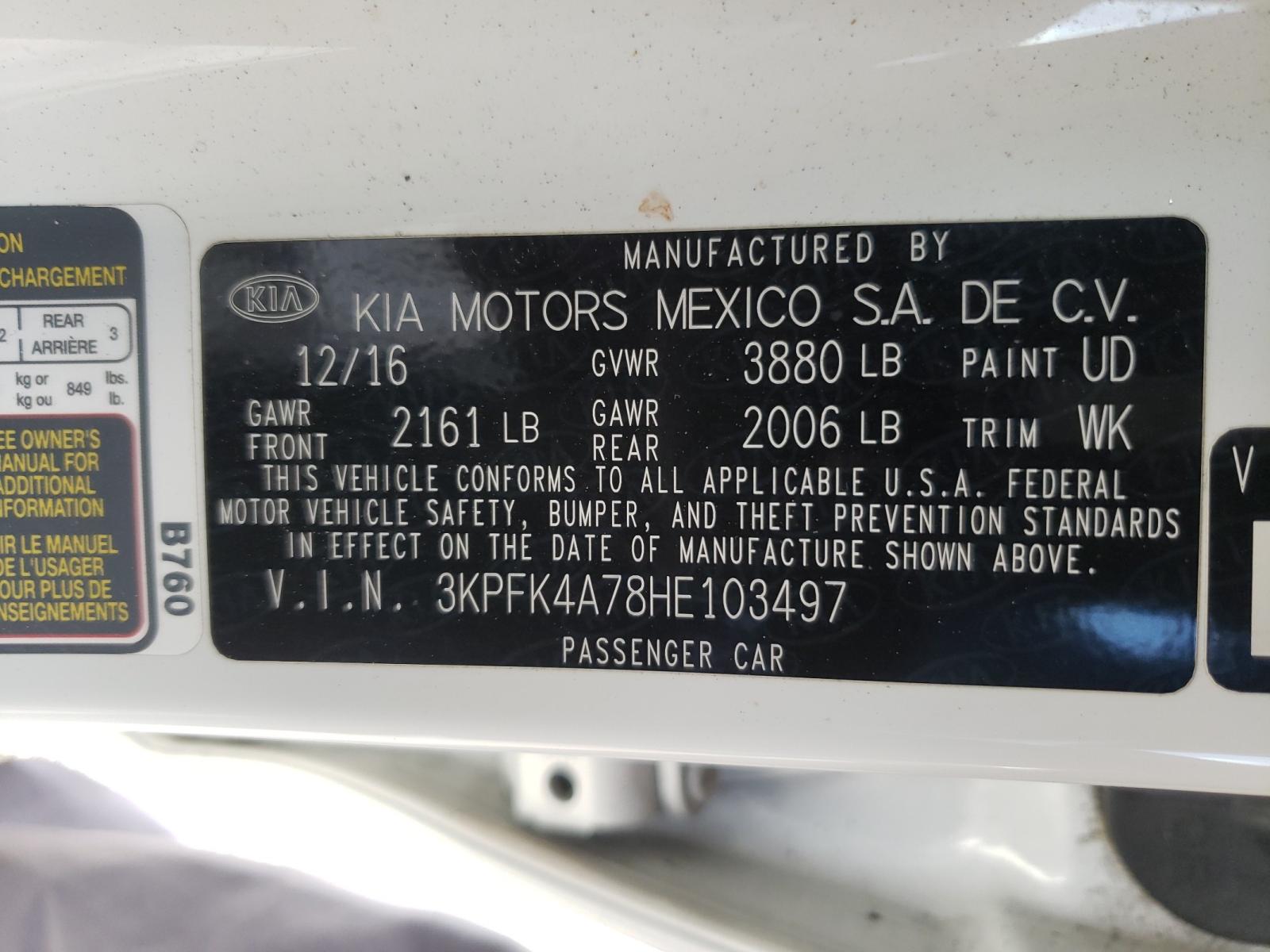 Photo 10 from auction – 2017 KIA FORTE with VIN 3KPFK4A78HE103497