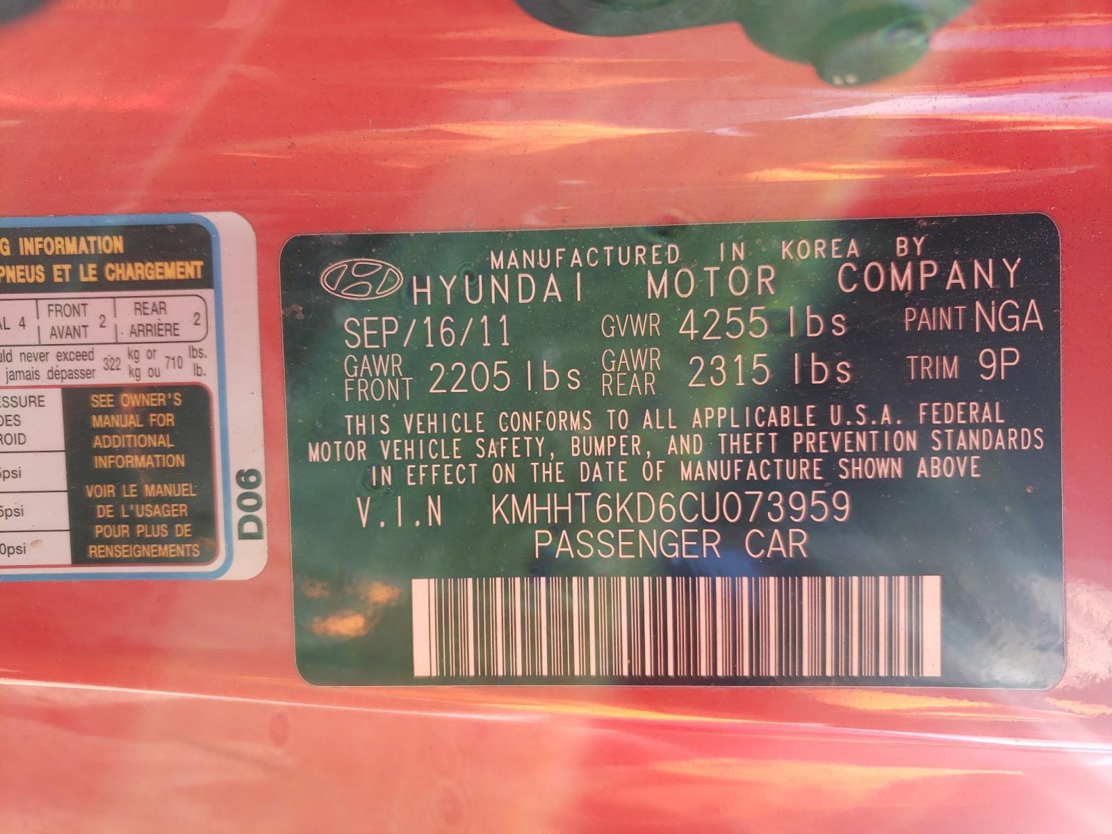 Photo 10 from auction – 2012 HYUNDAI GENESIS CO with VIN KMHHT6KD6CU073959