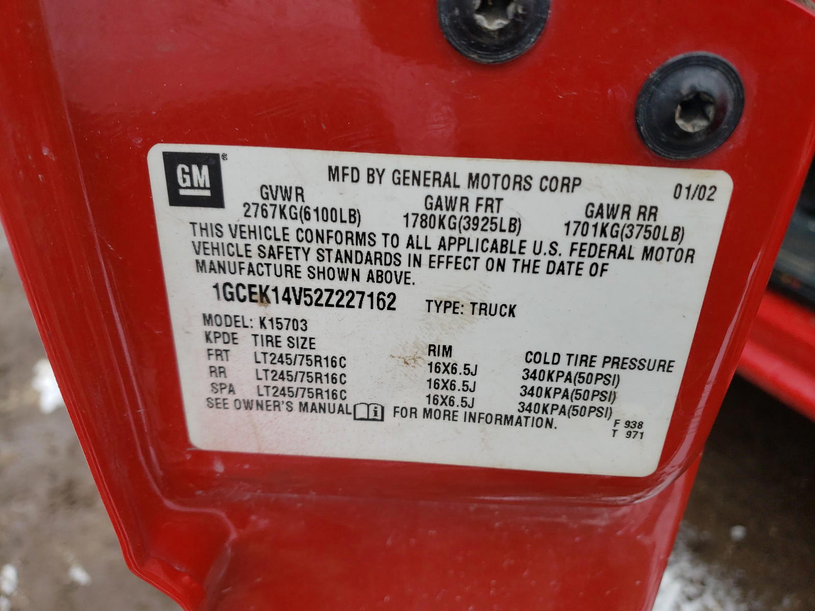 Photo 10 from auction – 2002 CHEVROLET SILVERADO with VIN 1GCEK14V52Z227162