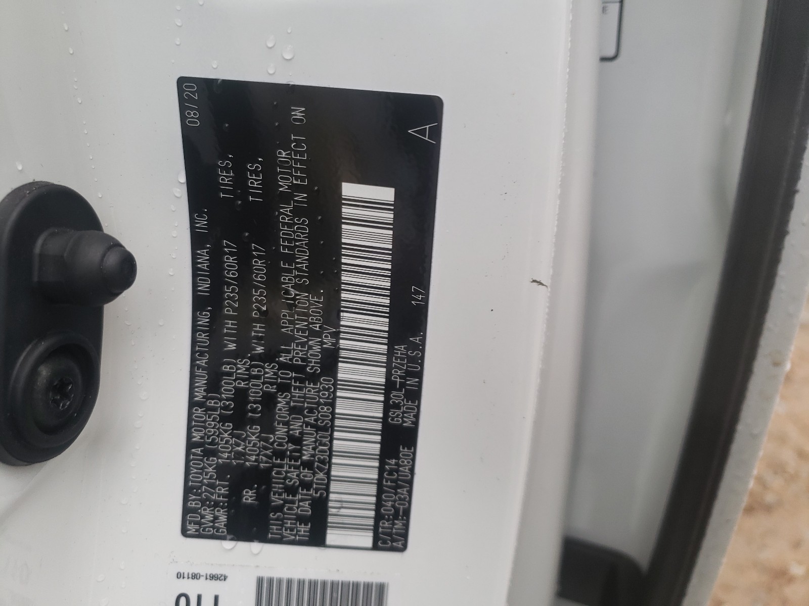 Photo 10 from auction – 2020 TOYOTA SIENNA LE with VIN 5TDKZ3DC0LS081930