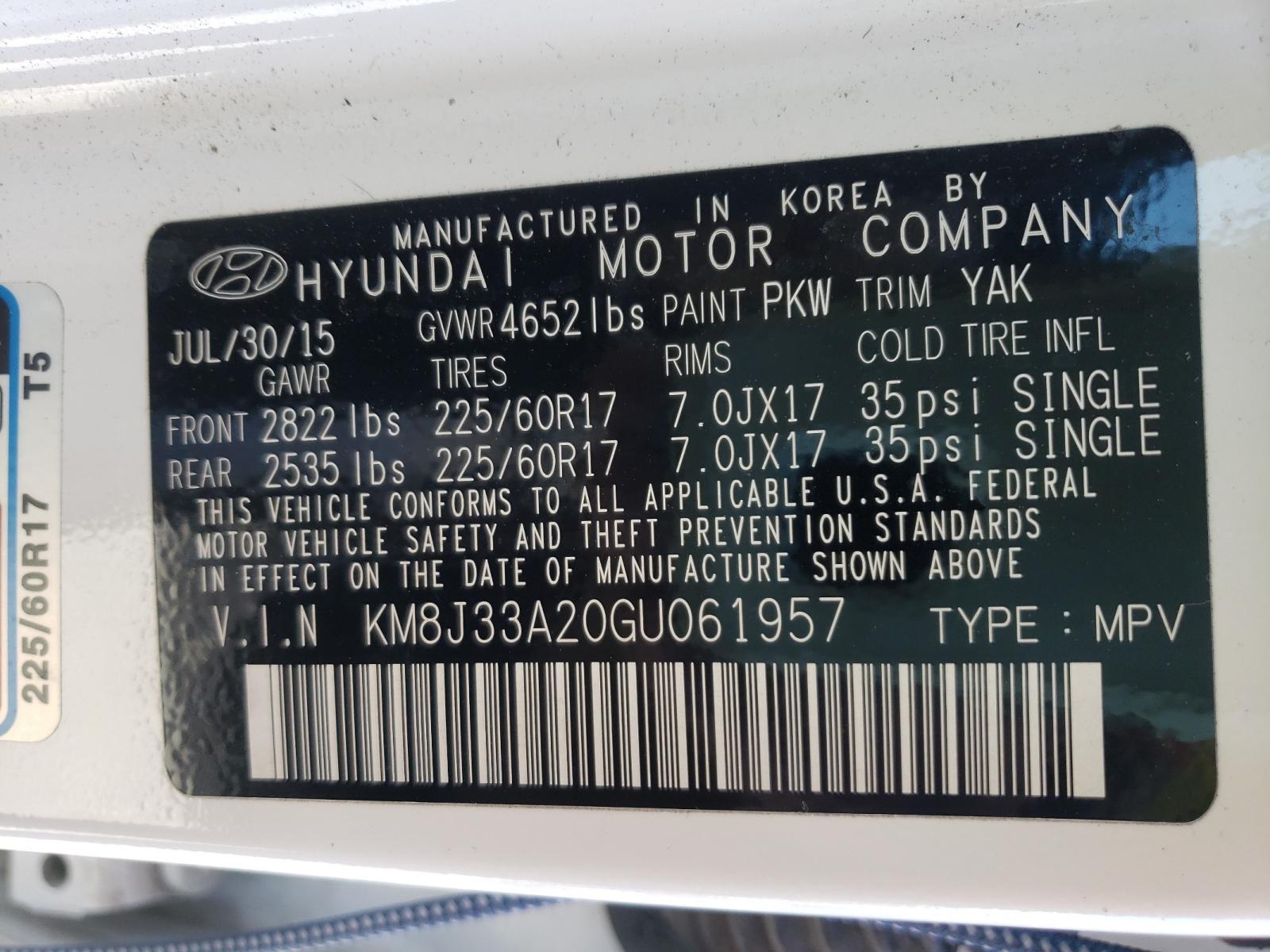 Photo 10 from auction – 2016 HYUNDAI TUCSON LIM with VIN KM8J33A20GU061957