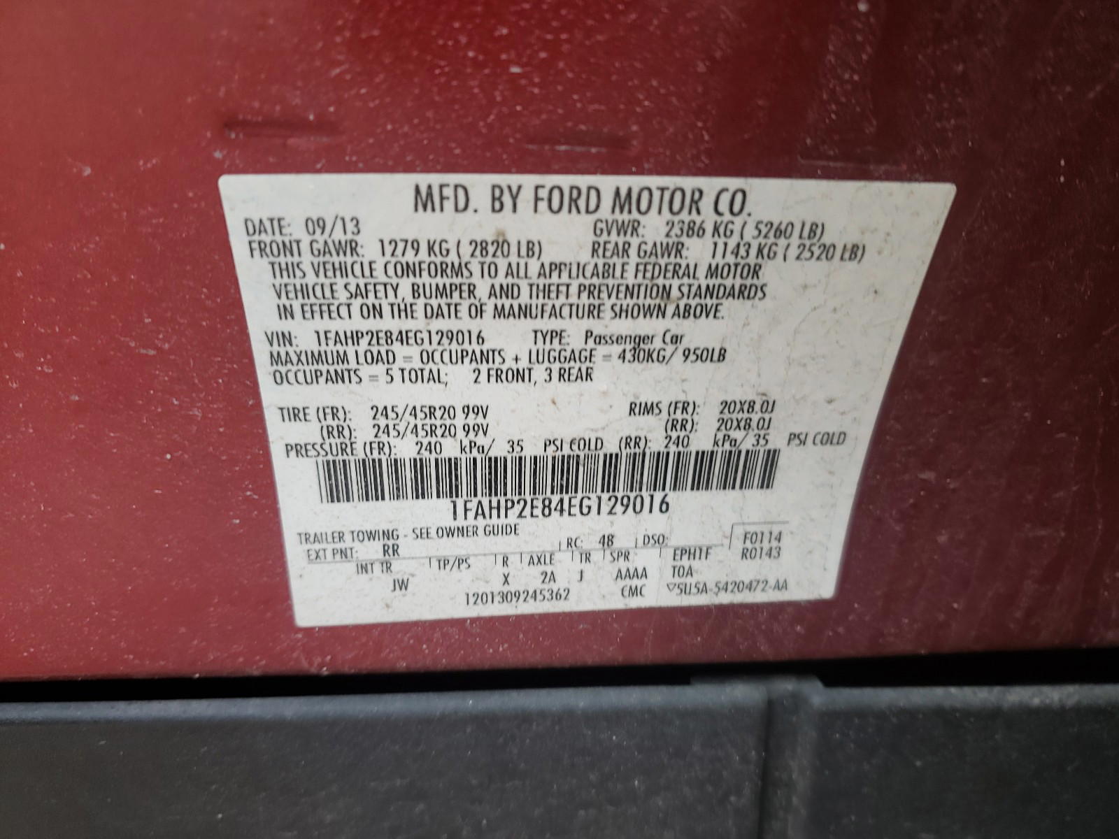 Photo 10 from auction – 2014 FORD TAURUS SEL with VIN 1FAHP2E84EG129016